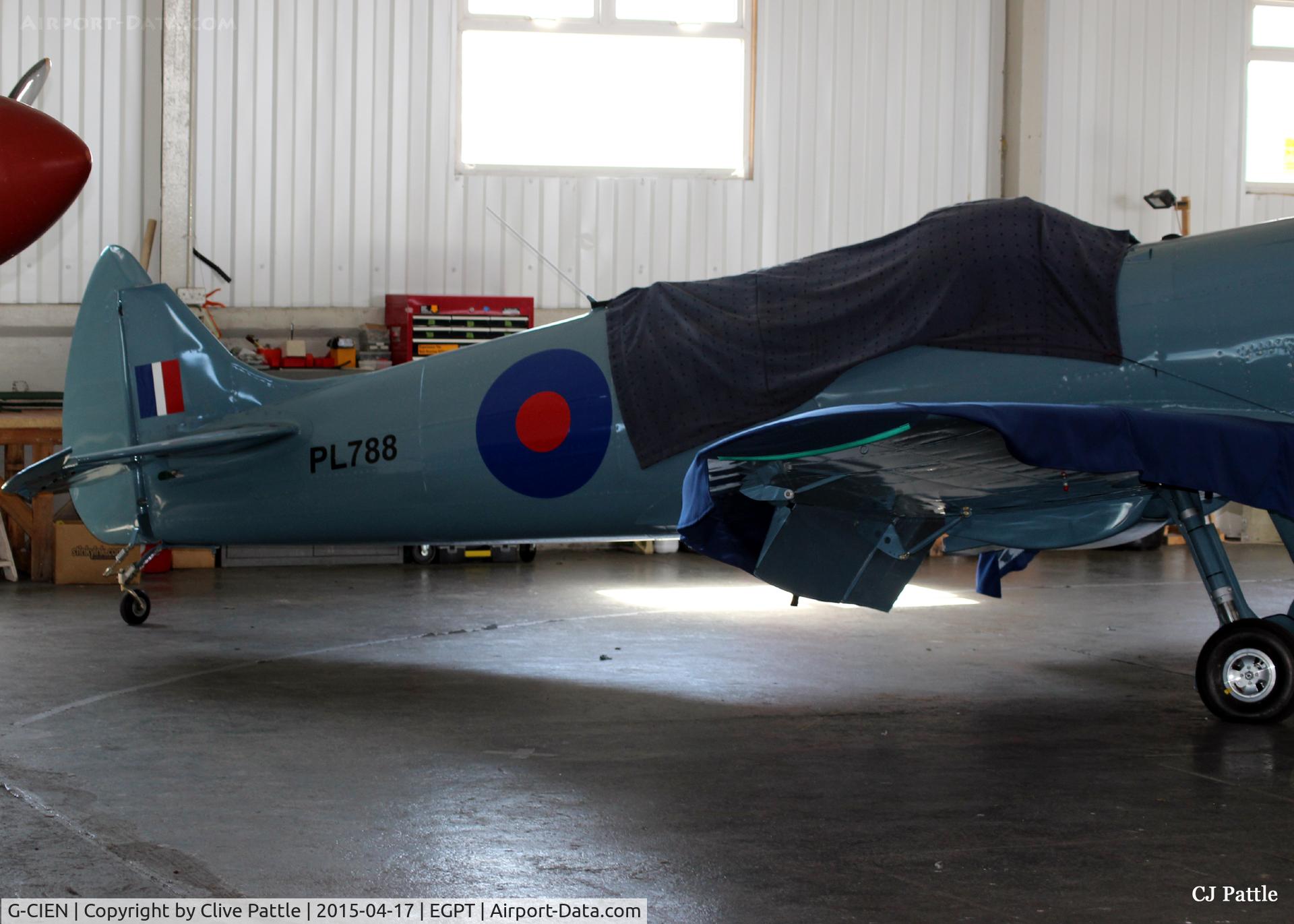 G-CIEN, 2014 Supermarine Aircraft Spitfire Mk.26 C/N PFA 324-14492, Confined hangar phot at Perth EGPT