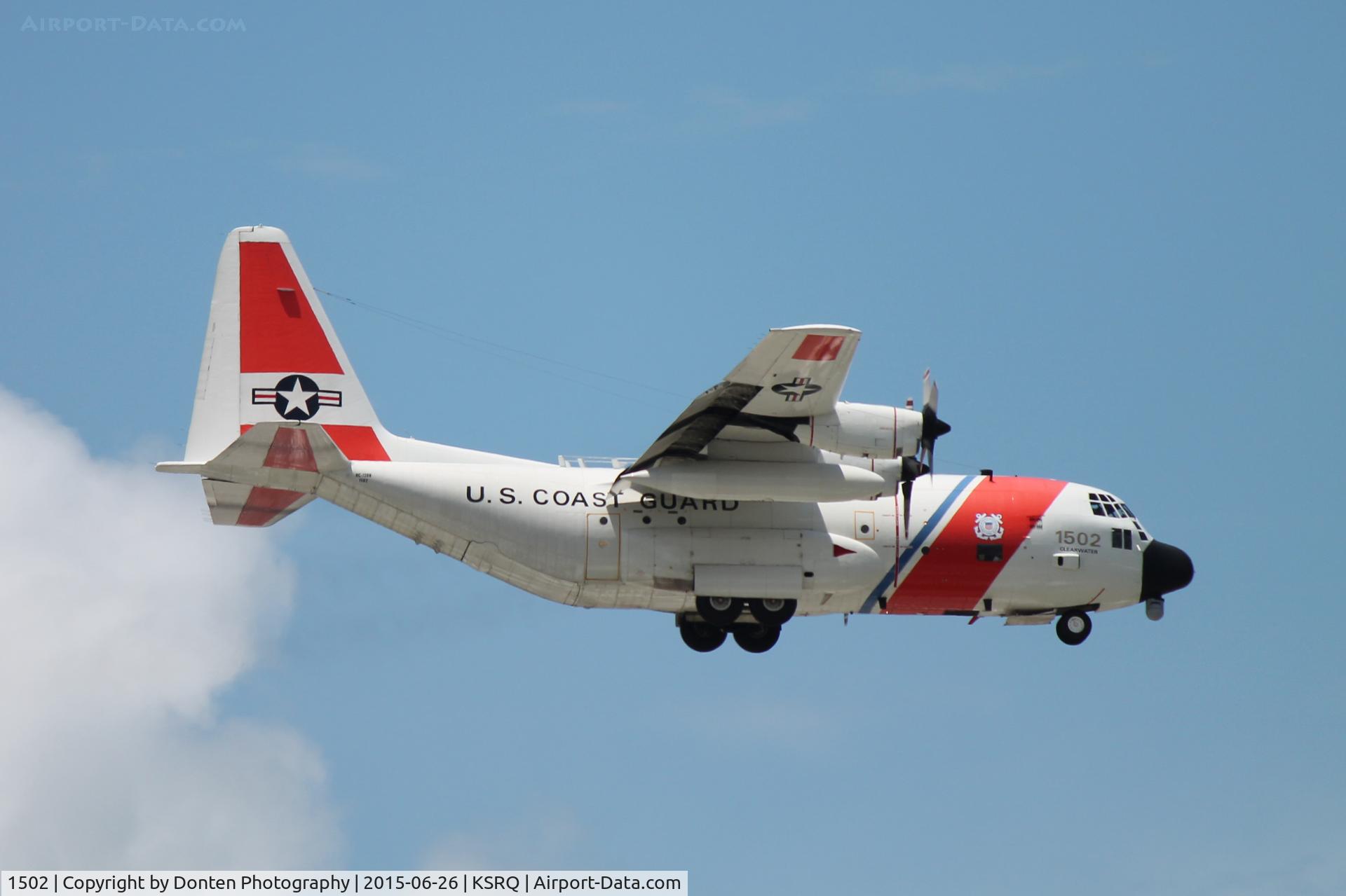 1502, 1973 Lockheed HC-130H Hercules C/N 382-4513, A US Coast Guard HC-130 Hercules (1502) from Air Station Clearwater performs a touch and go at Sarasota-Bradenton International Airport
