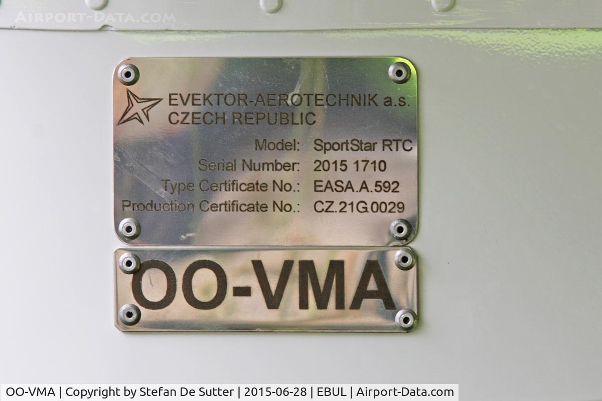 OO-VMA, 2015 Evektor-Aerotechnik Sportstar RTC C/N 2015-1710, Ursel Avia 2015. ID-plate.