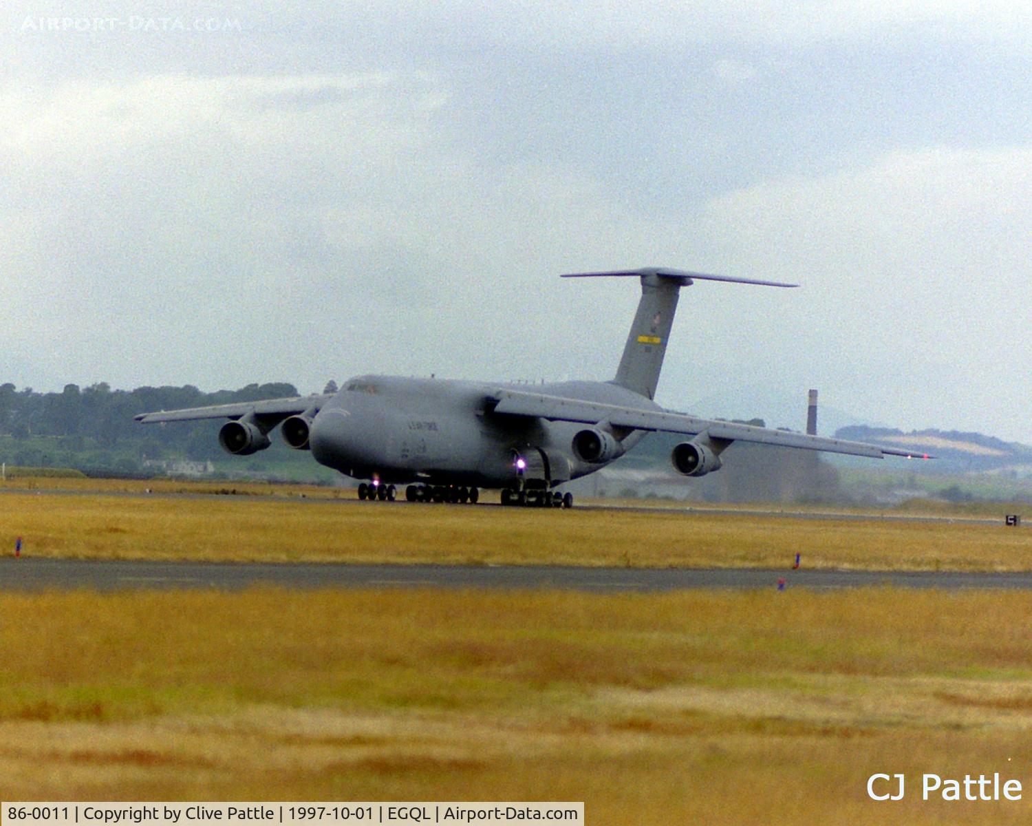 86-0011, 1986 Lockheed C-5M Super Galaxy C/N 500-0097, On its take-off roll from RAF Leuchars - EGQL. No doubt the largest aircraft to visit the base when returning equipment and stores to the US following the closure of nearby USN Edzell.