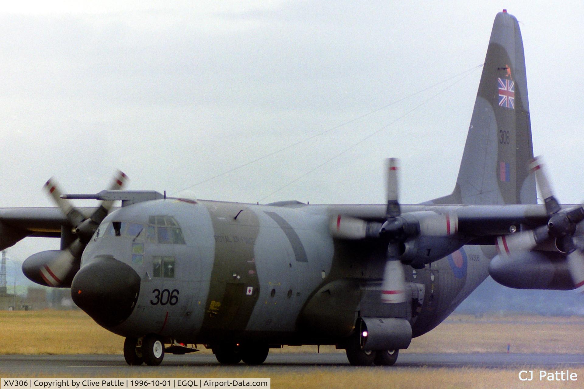 XV306, 1967 Lockheed C-130K Hercules C.1 C/N 382-4274, Taxi for take off from runway 27 at RAF Leuchars, Scotland - EGQL - n.b the Union Flag and kangaroo 'zap' on the tail following an obvious recent trip 'Down Under'.