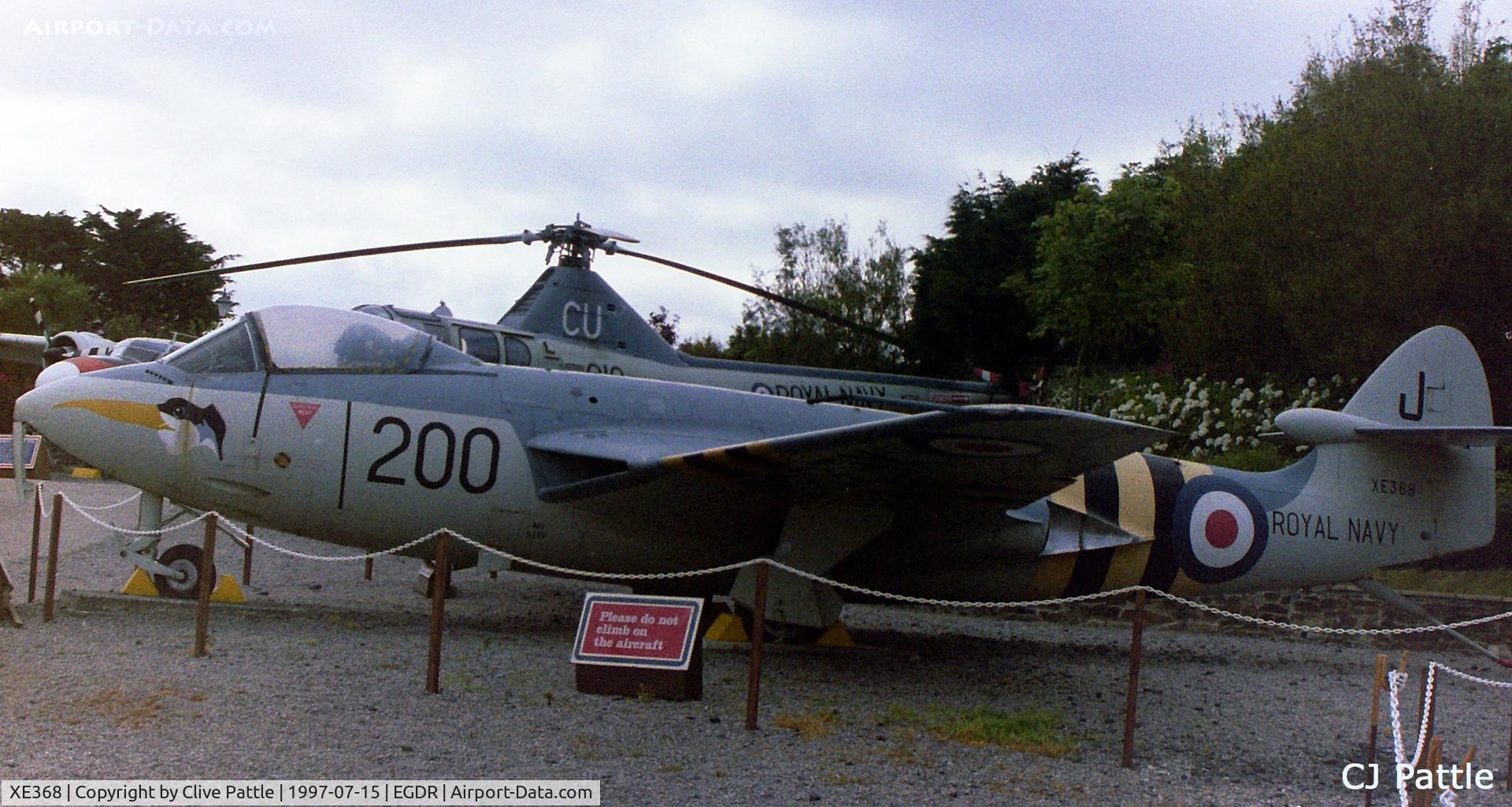 XE368, 1955 Hawker Sea Hawk FGA.6 C/N 6312, Scanned from an old negative. Displayed at the Cornwall Aero Park Museum/Flambards Village Holiday Park at Helston, Cornwall. This aircraft previously with the School of Aircraft Handling at nearby RNAS Culdrose EGDR with the serial A2534.