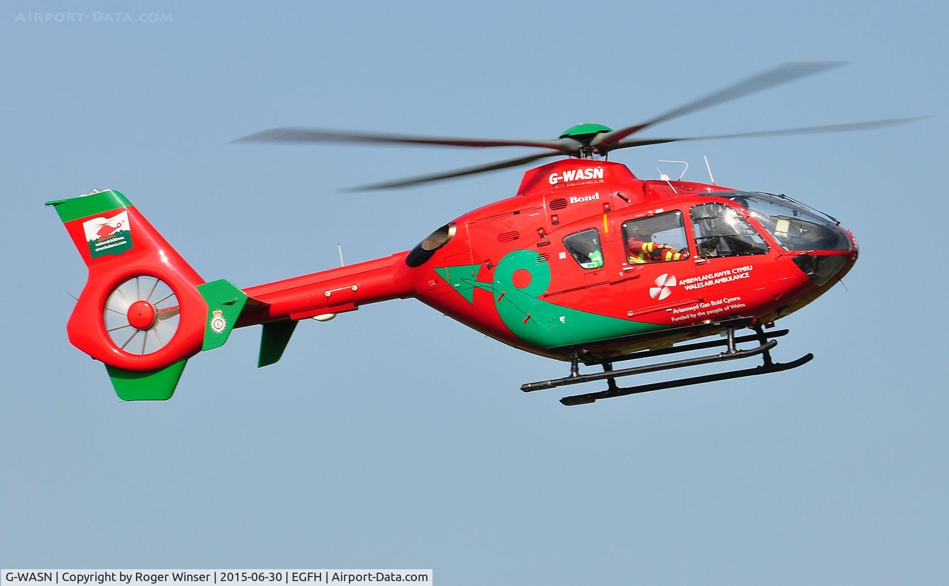 G-WASN, 2008 Eurocopter EC-135T-2+ C/N 0746, Resident Wales Air Ambulance helicopter (Helimed 57) returning to base.