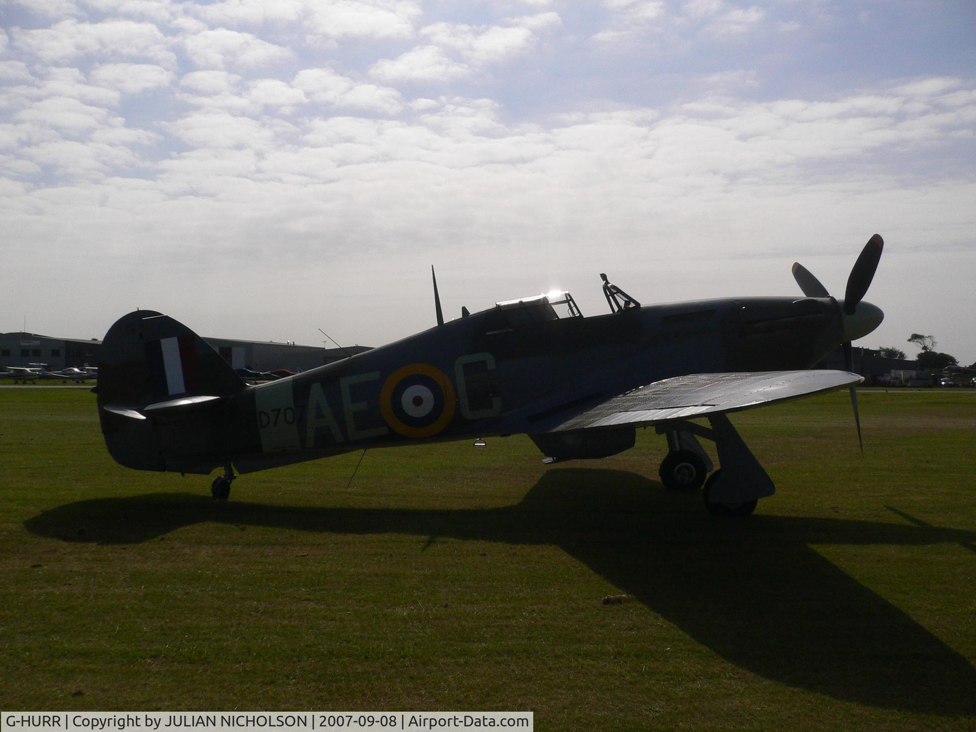 G-HURR, 1942 Hawker (CCF) Hurricane Mk12 C/N 52024, I PERSONALLY TOOK THIS PHOTO OF G-HURR AT SHOREHAM AIRPORT 2007,JUST BEFORE IT TOOK OFF FOR ITS FINAL FLIGHT.