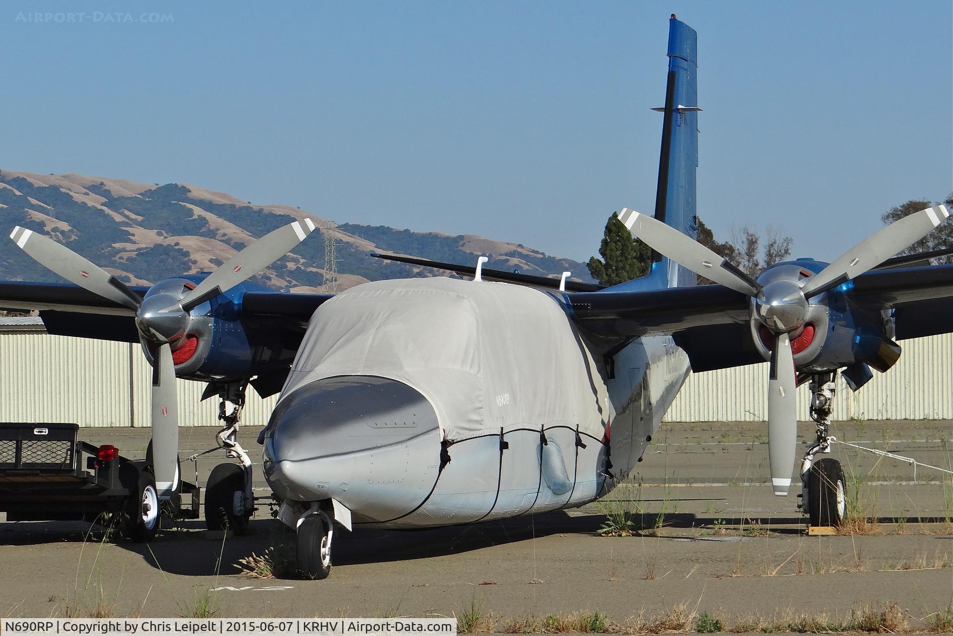 N690RP, 1978 Rockwell International 690B C/N 11493, A local 1978 Aero Commander 690B JetProp getting swallowed by weeds at the south tie downs at Reid Hillview Airport, CA.
