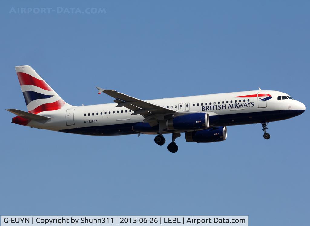 G-EUYN, 2011 Airbus A320-232 C/N 4975, Landing rwy 25R