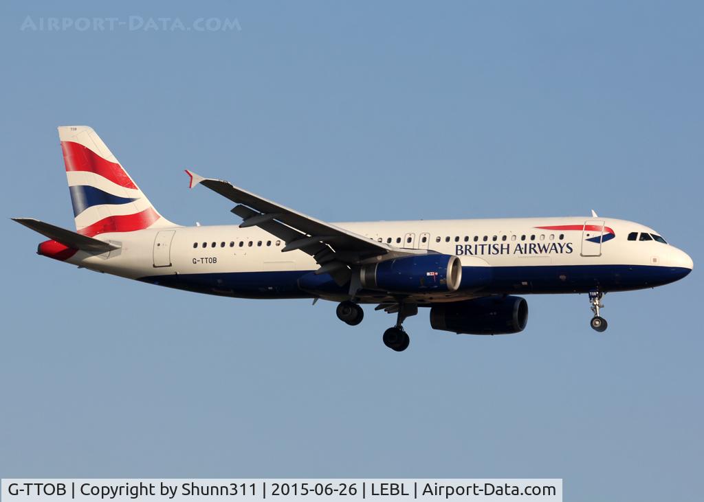 G-TTOB, 2001 Airbus A320-232 C/N 1687, Landing rwy 25R