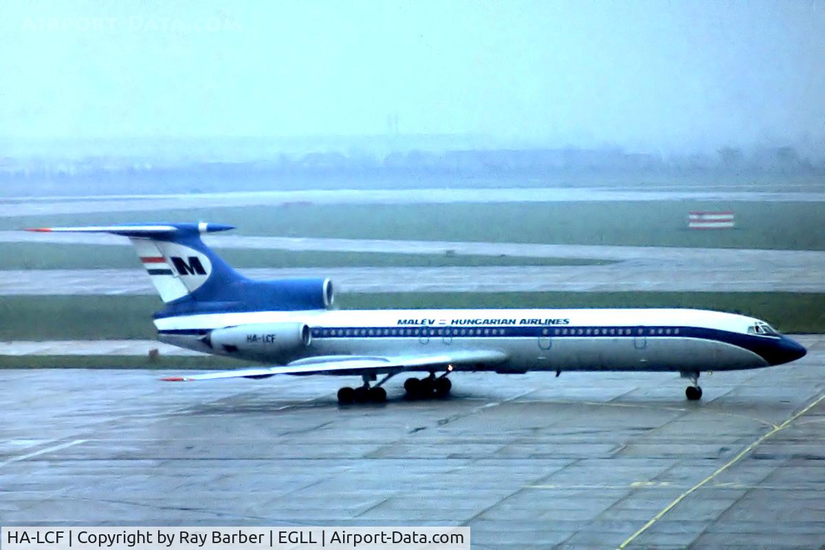 HA-LCF, 1975 Tupolev Tu-154B C/N 75A126, Tupolev Tu-154B2 [75A-216] (MALEV Hungarian Airlines) Heathrow~G 30/05/1982. From a slide.