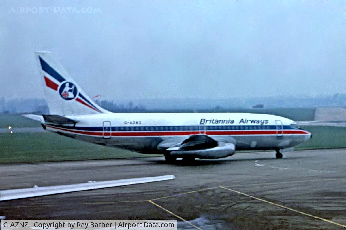 G-AZNZ, 1968 Boeing 737-222 C/N 19074, Boeing 737-222 [19074] (Britannia Airways) (Place and date unknown). From a slide.
