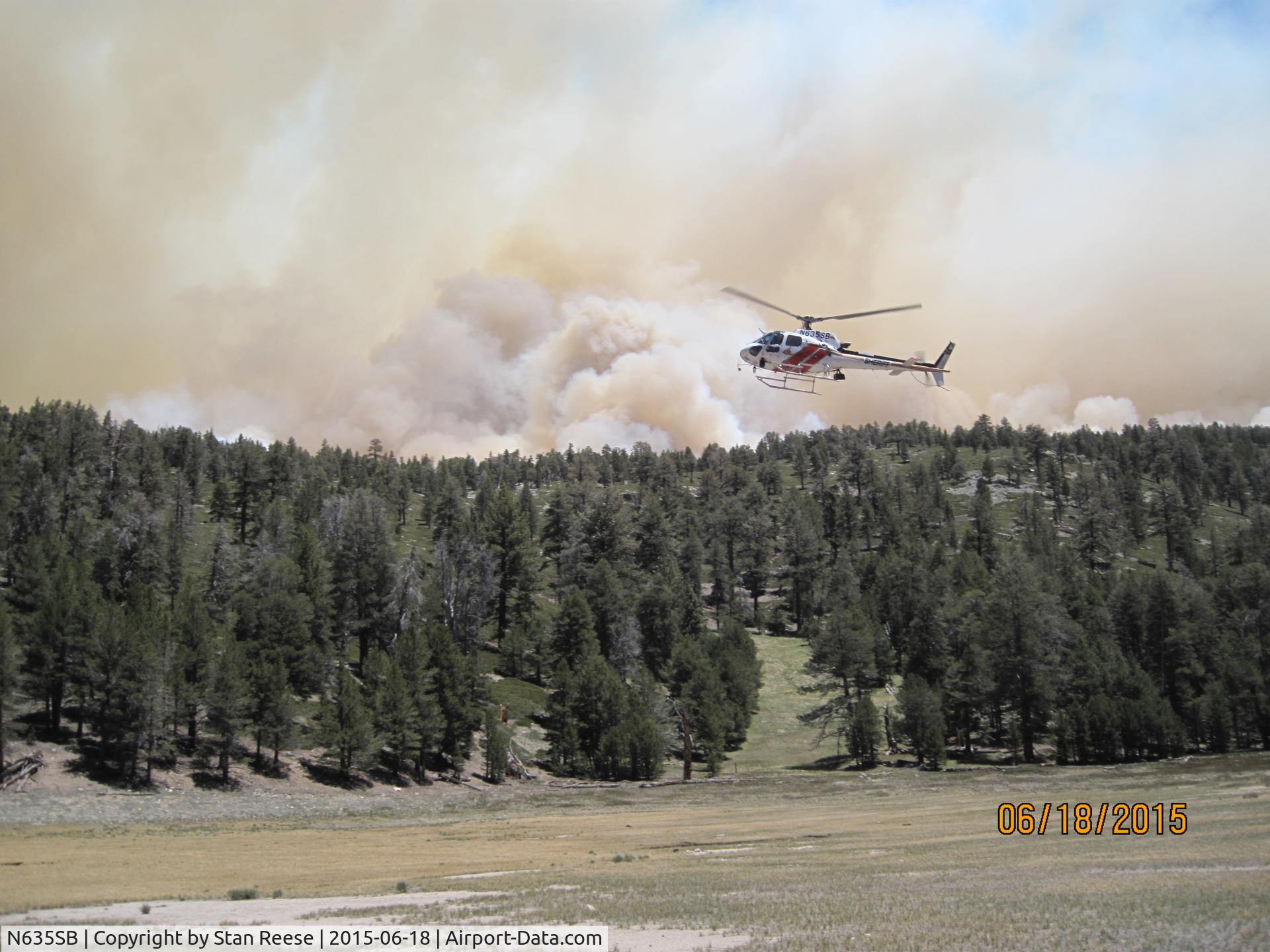 N635SB, 2006 Eurocopter AS-350B-3 Ecureuil Ecureuil C/N 4014, Dave Borgerd and John Scalise landing at Dry Lake (in the San Gorgonio Wilderness) to rescue a hiker  whose exit was blocked by the Lake Fire .