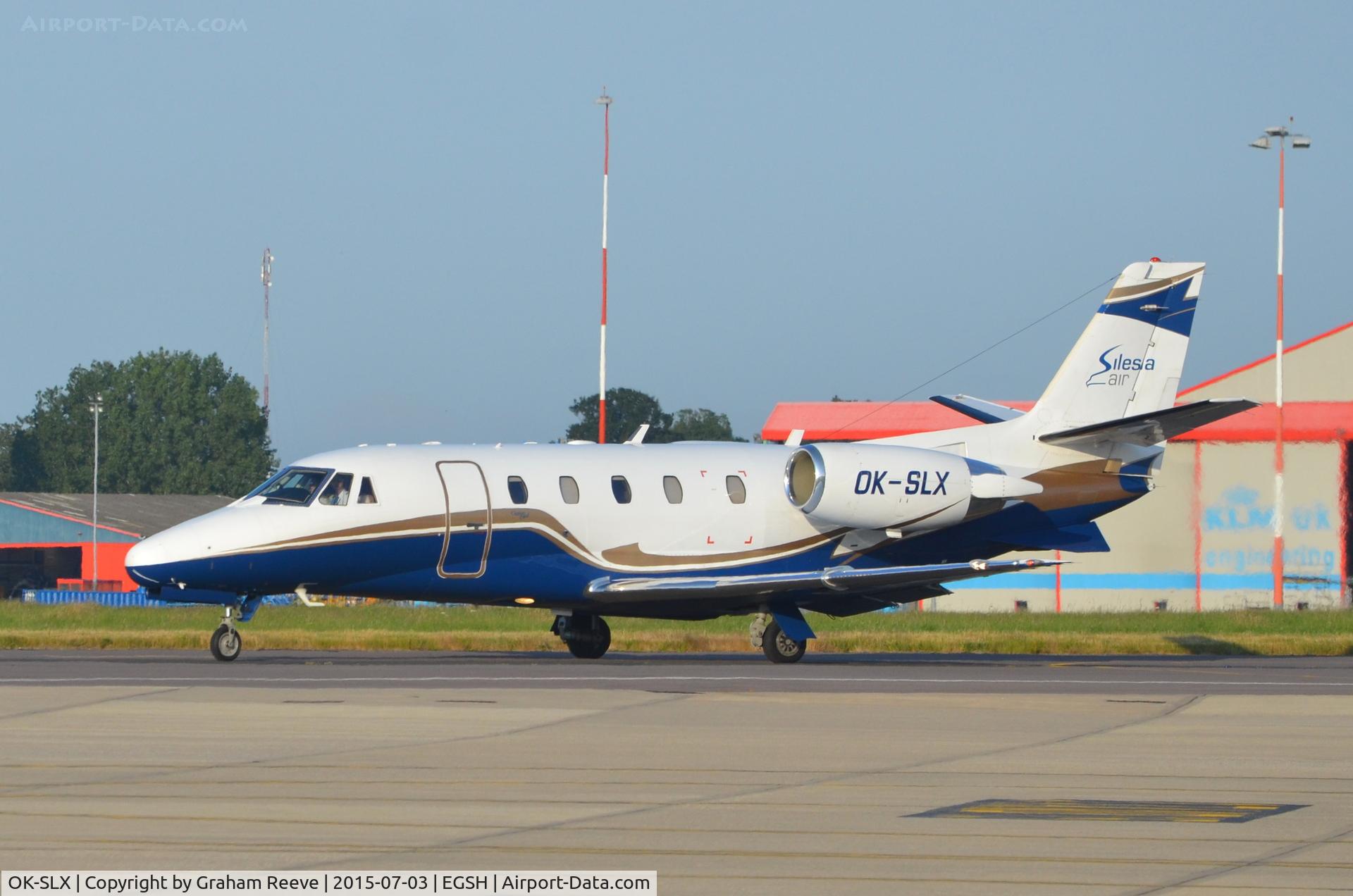 OK-SLX, 2002 Cessna 560XL Citation Excel C/N 560-5243, Just landed at Norwich.