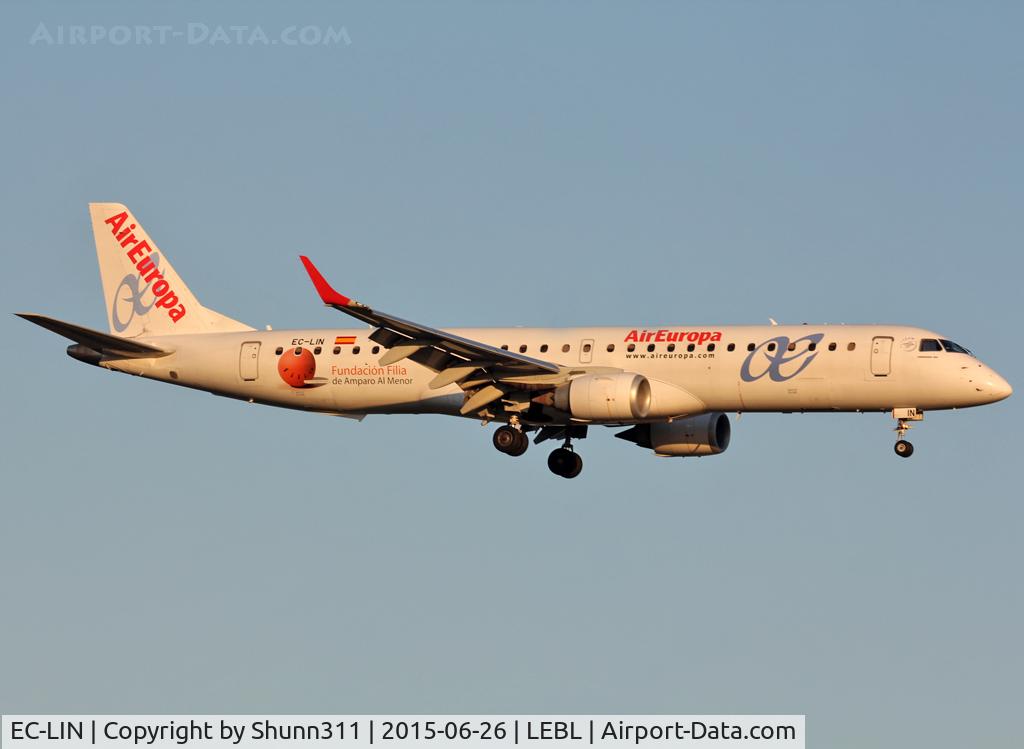 EC-LIN, 2010 Embraer 195LR (ERJ-190-200LR) C/N 19000401, Landing rwy 25R with additional 'Foudation Filia' sticker