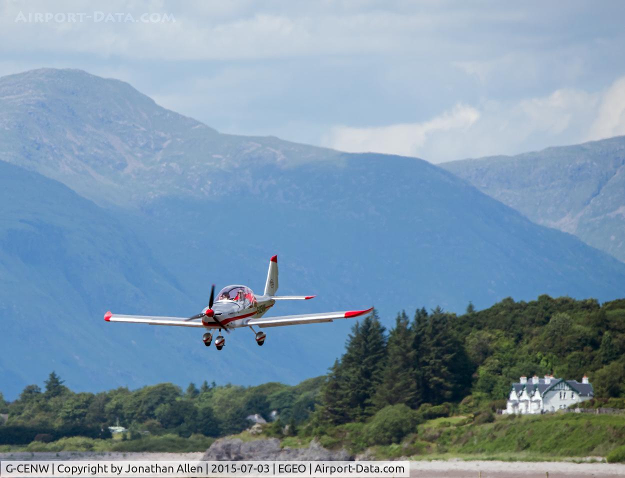 G-CENW, 2007 Aerotechnik EV-97 Eurostar C/N PFA 315-14612, Approaching Runway 19 at Oban Airport.