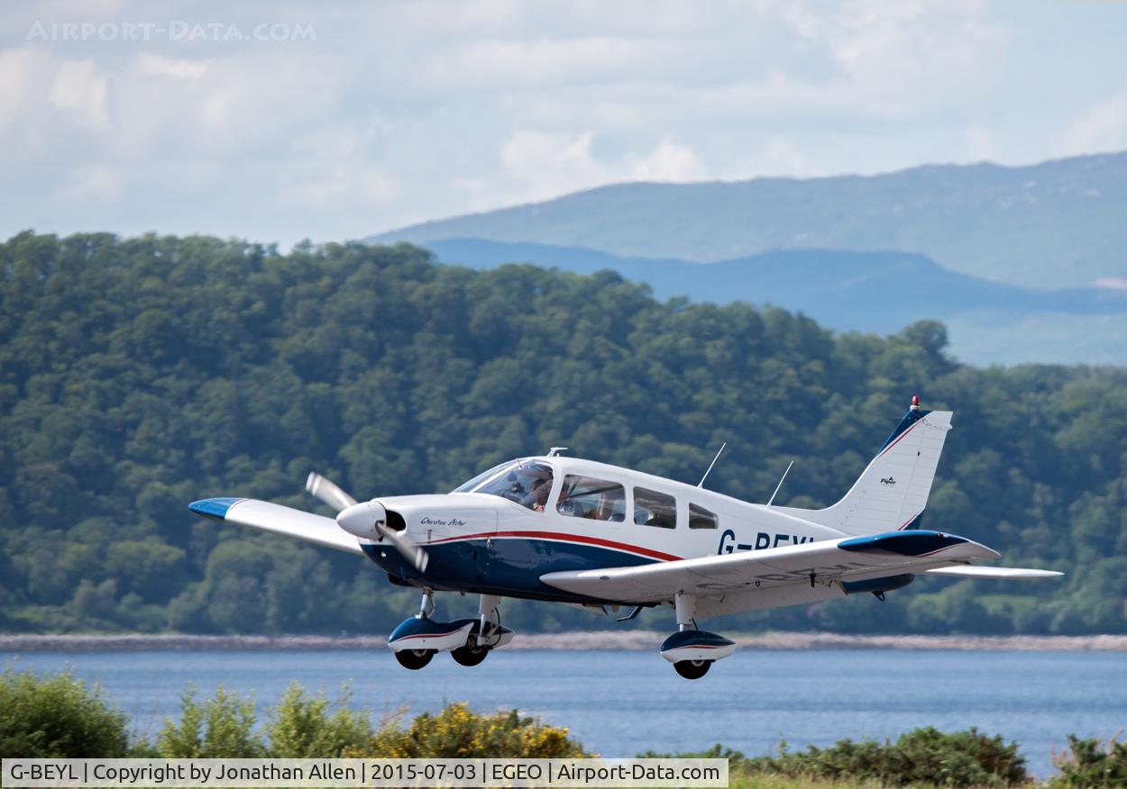 G-BEYL, 1974 Piper PA-28-180 Cherokee Archer C/N 28-7405098, Landing on Runway 19 at Oban Airport.