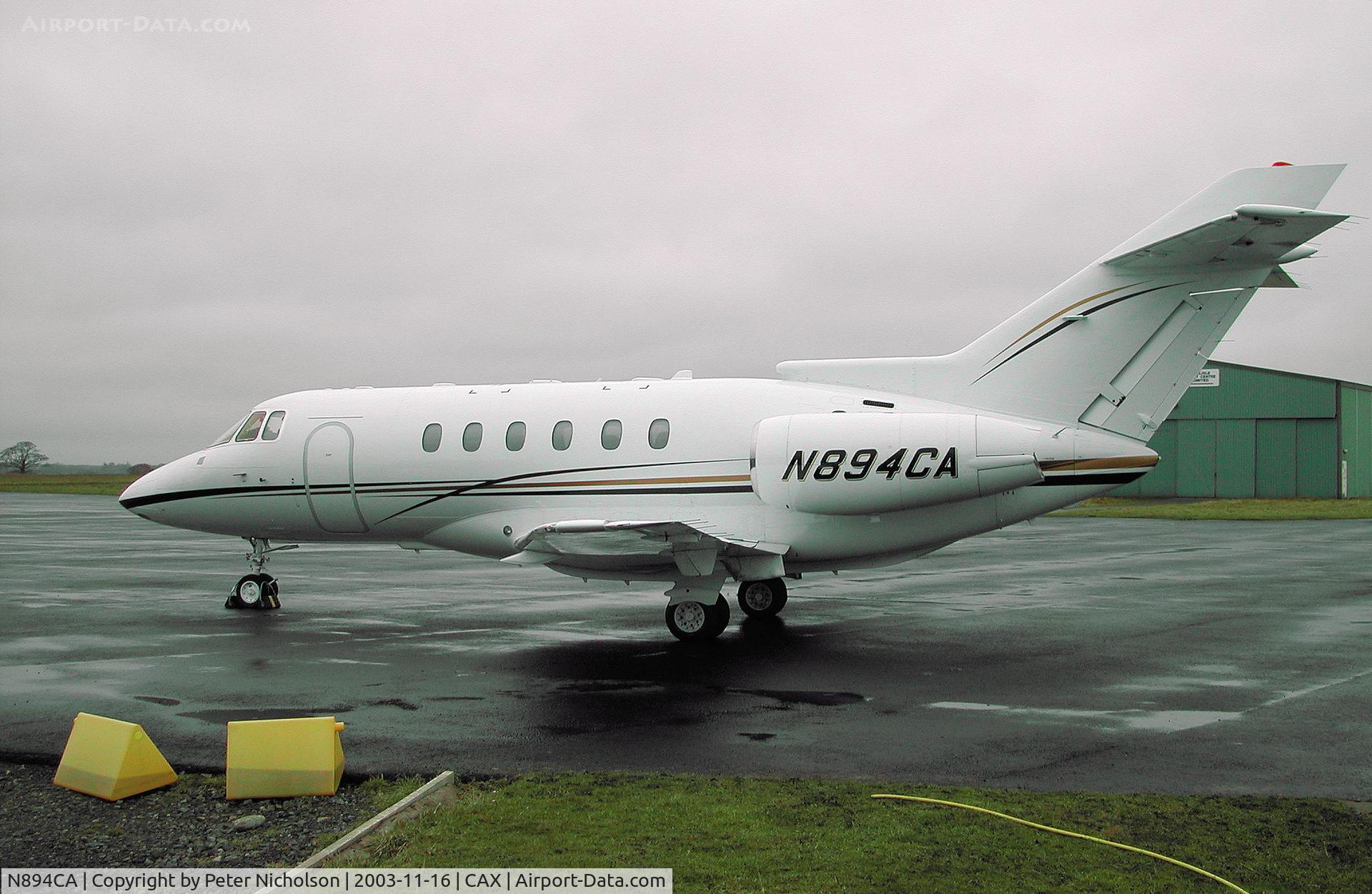N894CA, 1998 Raytheon Hawker 800XP C/N 258366, Hawker 800XP visitor at Carlisle in November 2003.