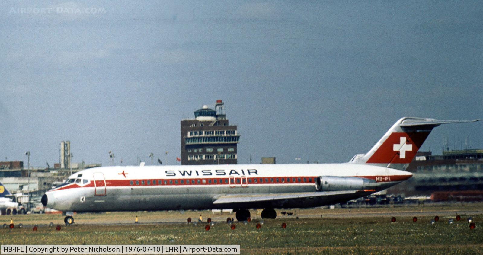 HB-IFL, 1968 Douglas DC-9-32 C/N 45793, Swissair DC-9-32 preparing to depart from Heathrow in the Summer of 1976.