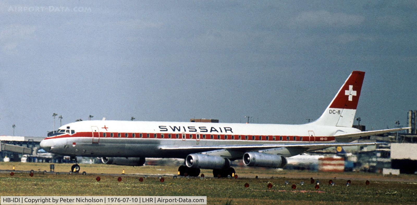 HB-IDI, 1969 Douglas DC-8-62 C/N 46077, Swissair DC-8-62 as seen at Heathrow in the Summer of 1976.