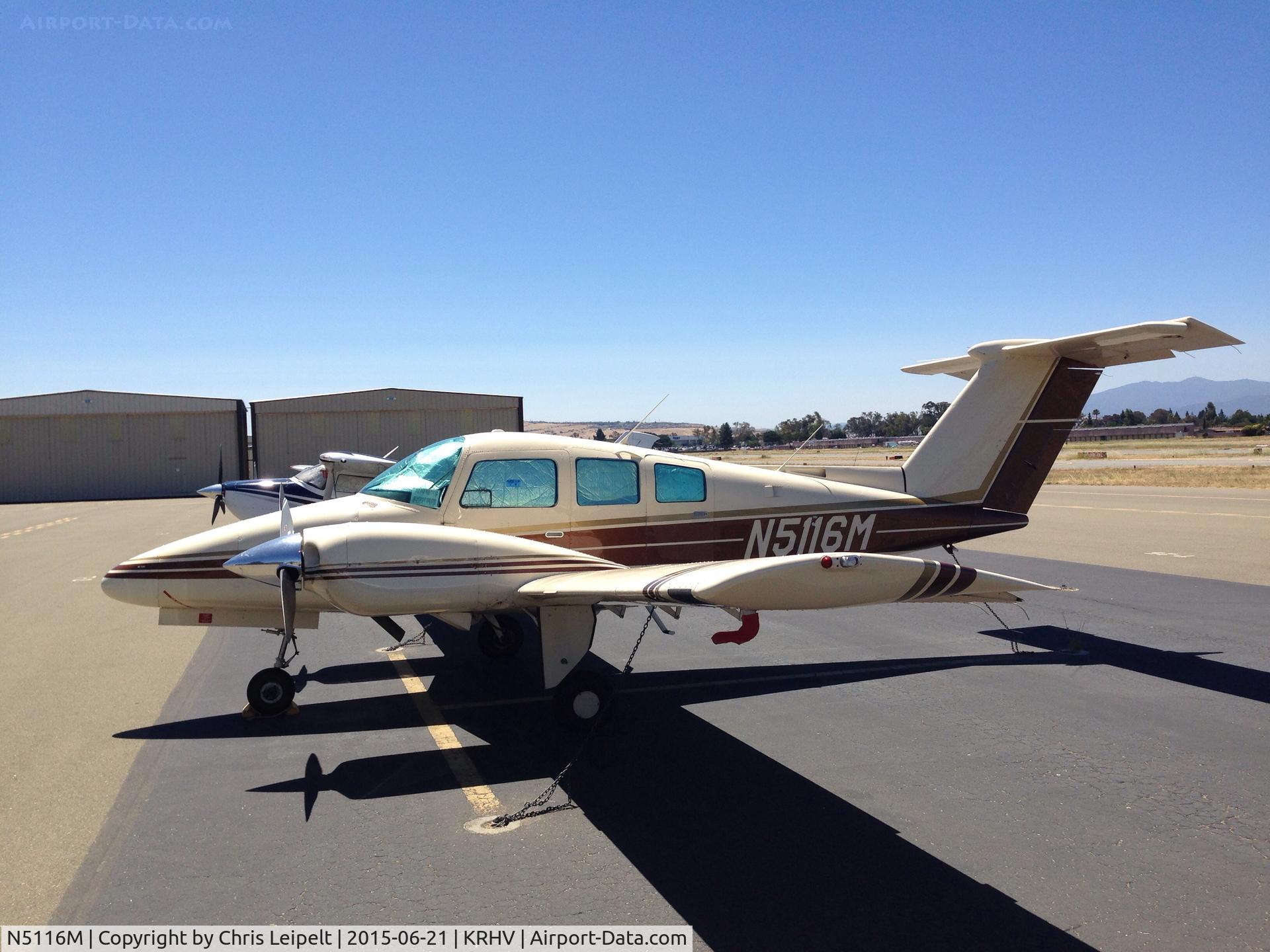 N5116M, 1978 Beech 76 Duchess C/N ME-39, A transient 1978 Beechcraft Duchess parked at transient parking at Reid Hillview Airport, CA. This is the first transient Duchess I've ever seen parked here.