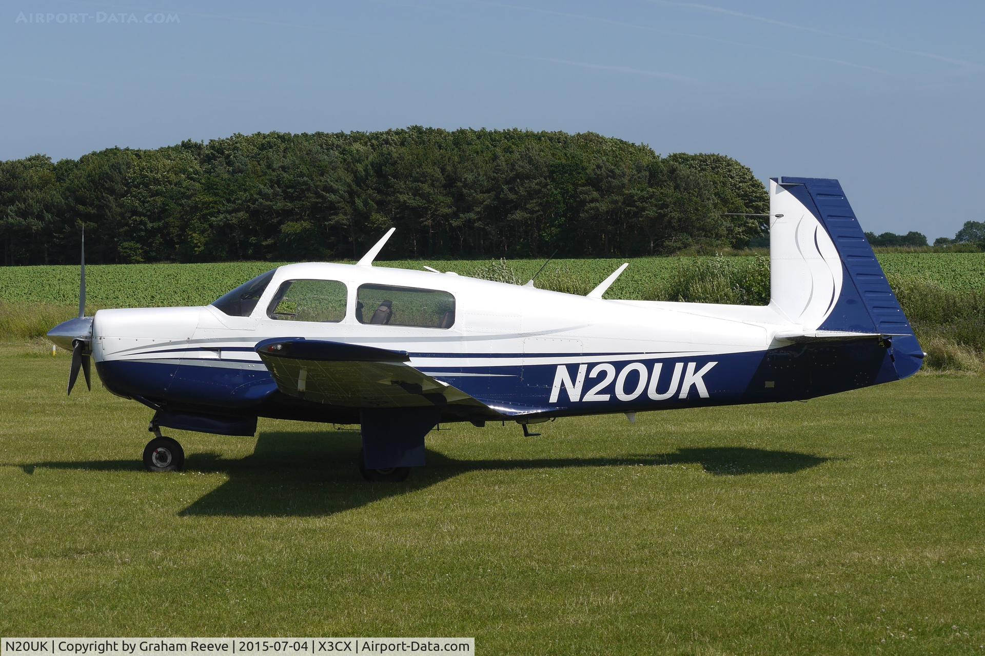 N20UK, 1976 Mooney M20F Executive C/N 22-1380, Parked at Northrepps.