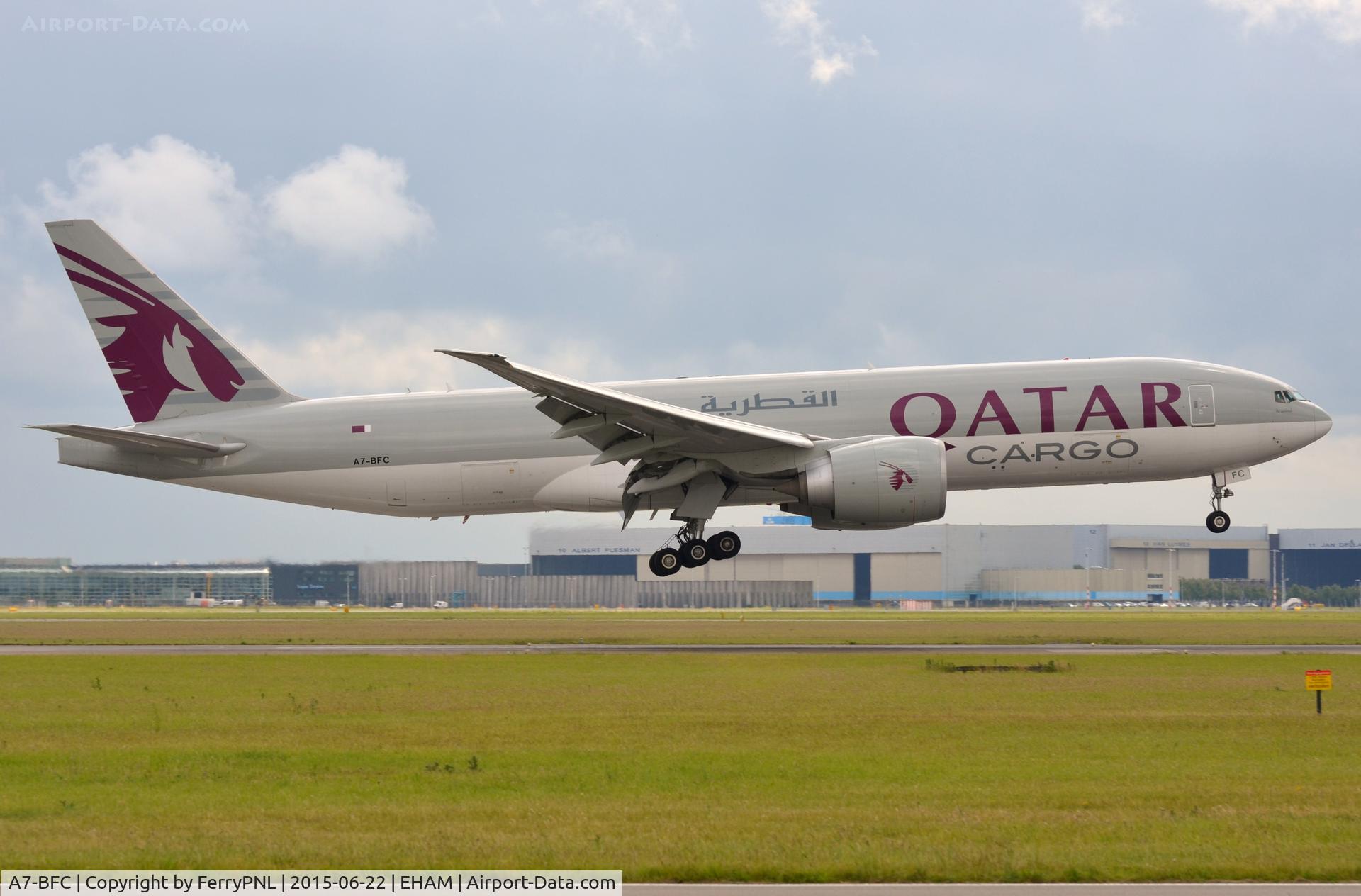 A7-BFC, 2011 Boeing 777-FDZ C/N 36099, Qatar B772 freighter about to touch down.