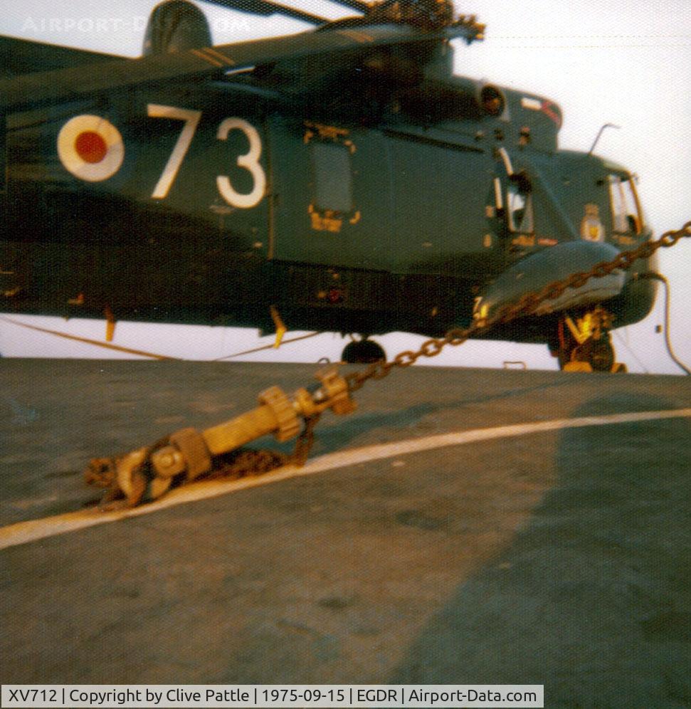 XV712, 1972 Westland Sea King HAS.1 C/N WA683, Shackled down on the flightdeck of HMS Hermes whilst coded H/273 during Exercise Deep Express in Turkey. EGDY used for search purposes only.