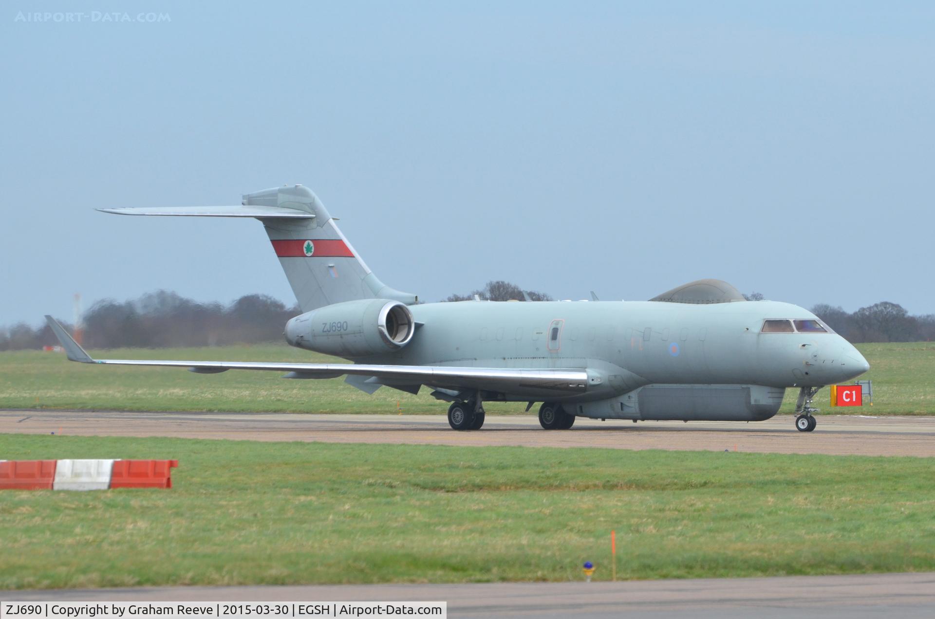 ZJ690, 2004 Bombardier BD-700-1A10 Sentinel R1 C/N 9107, Just landed at Norwich.