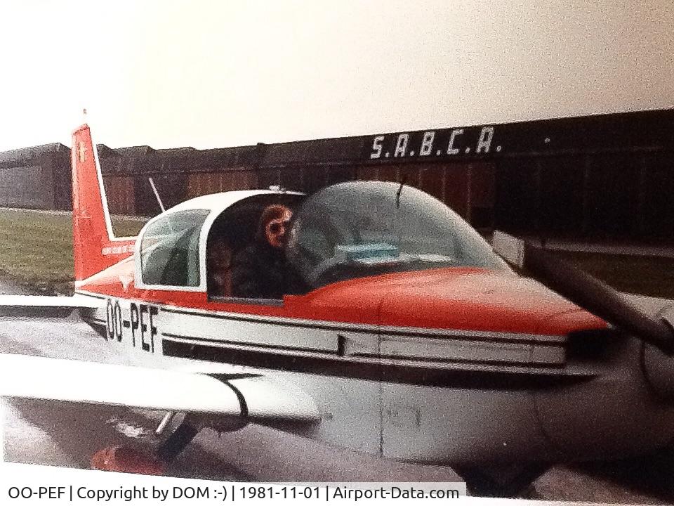 OO-PEF, 1979 Grumman American AA-5B Tiger C/N AA5B-1128, EBCI - November 1981, shortly after refueling is completed  in front of the SABCA-FAIREY factories.