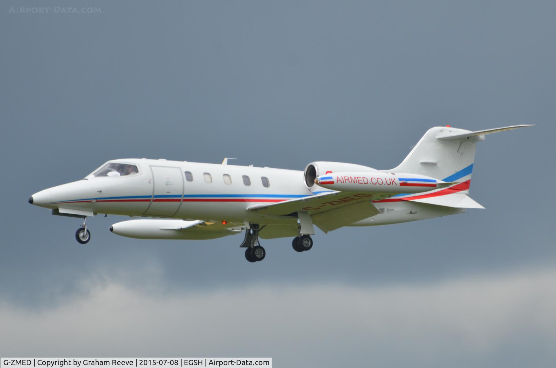 G-ZMED, 1990 Learjet 35A C/N 35A-656, Landing at Norwich.