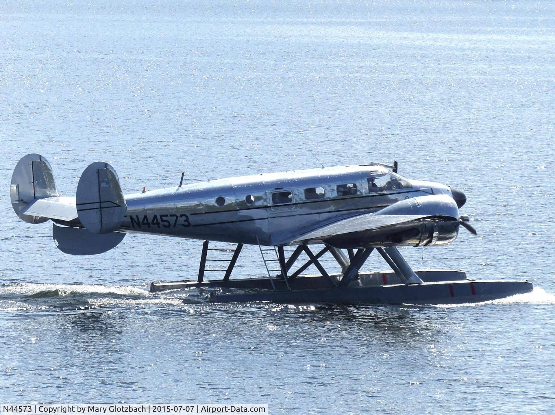 N44573, 1944 Beech C18S C/N 7678, 1944 Beech C18S just before takeoff, Gull Lake, MN
