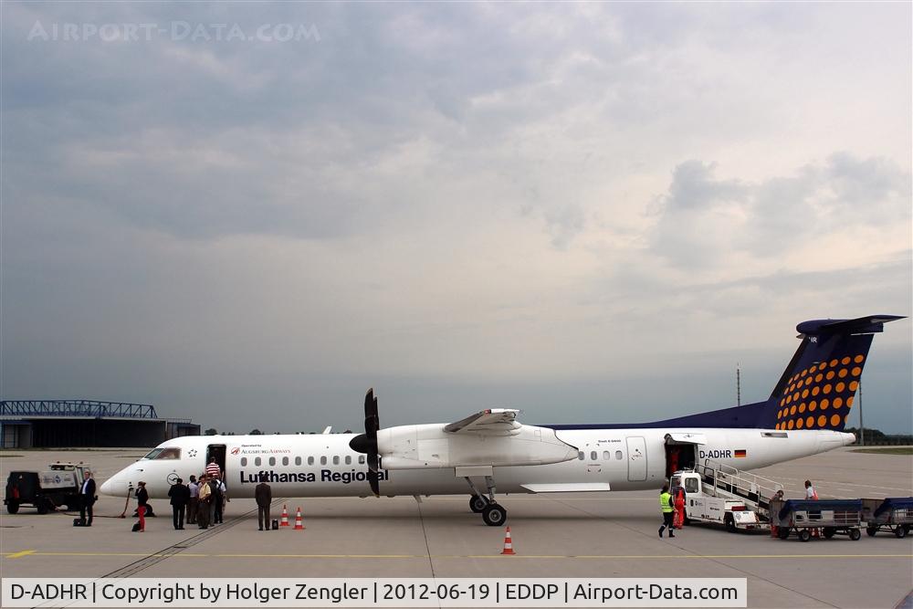 D-ADHR, 2001 De Havilland Canada DHC-8-402Q Dash 8 C/N 4041, Boarding an luggageing for a jump to MUC on apron 1 west.