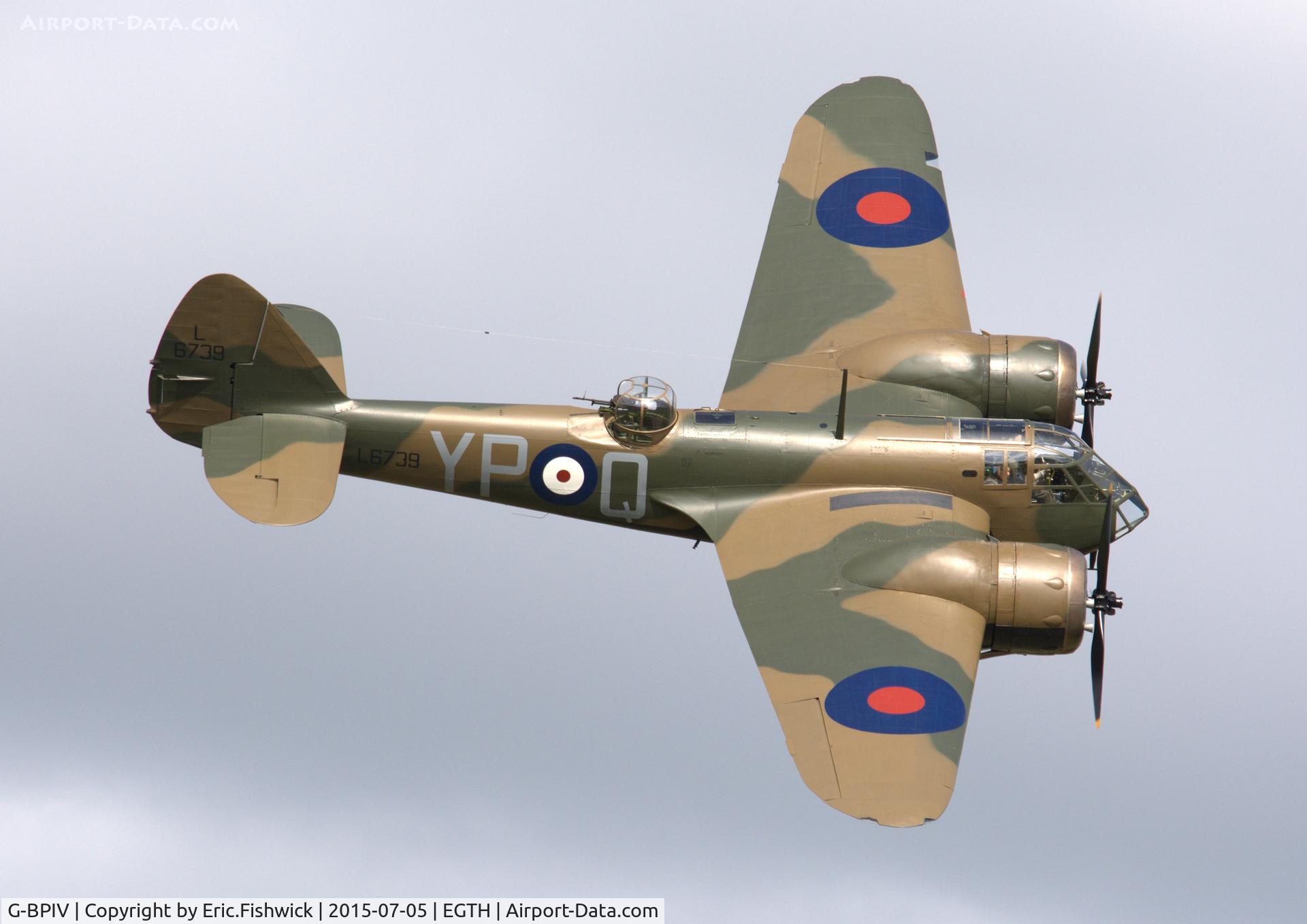 G-BPIV, 1943 Bristol 149 Bolingbroke Mk.IVT C/N 10201, 42. L6739 in display mode at the Shuttleworth Military Pagent Airshow, July 2015.