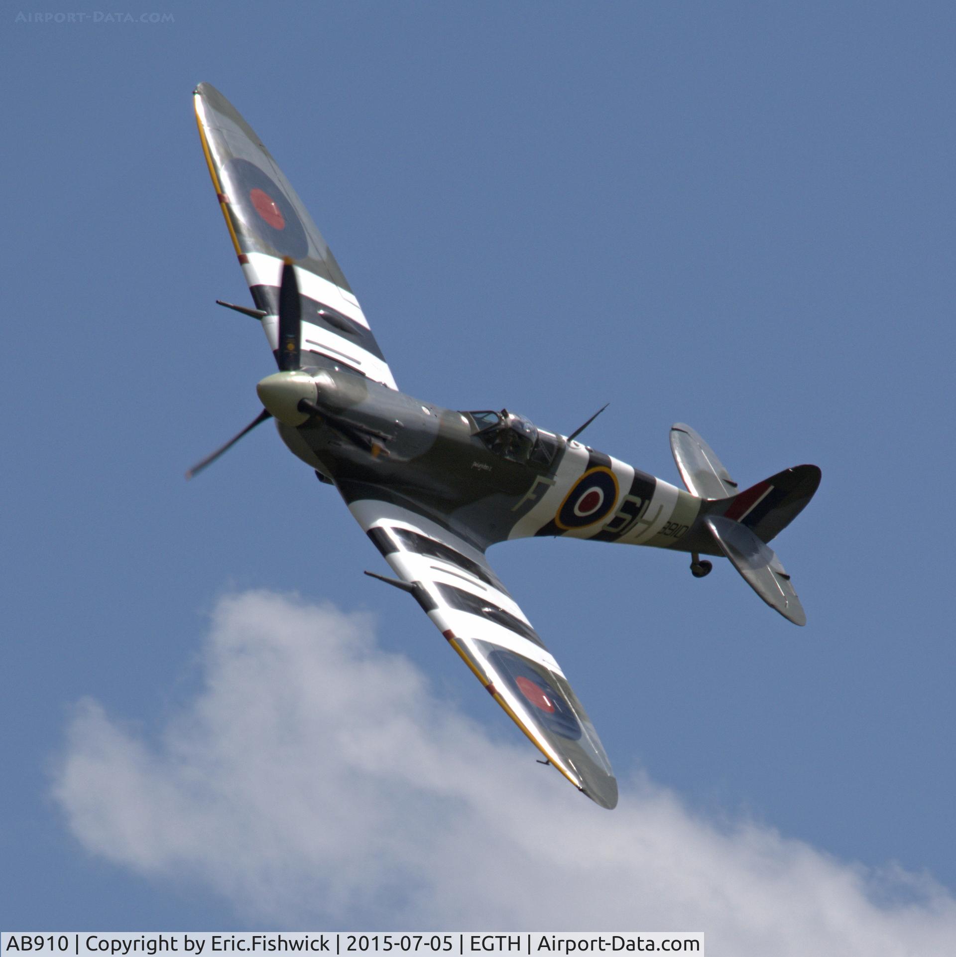 AB910, Supermarine 349 Spitfire LF.Vb C/N CBAF.1061, 44. AB910 (B.B.M.F.) in superb display mode at the Shuttleworth Military Pagent Airshow, July 2015.