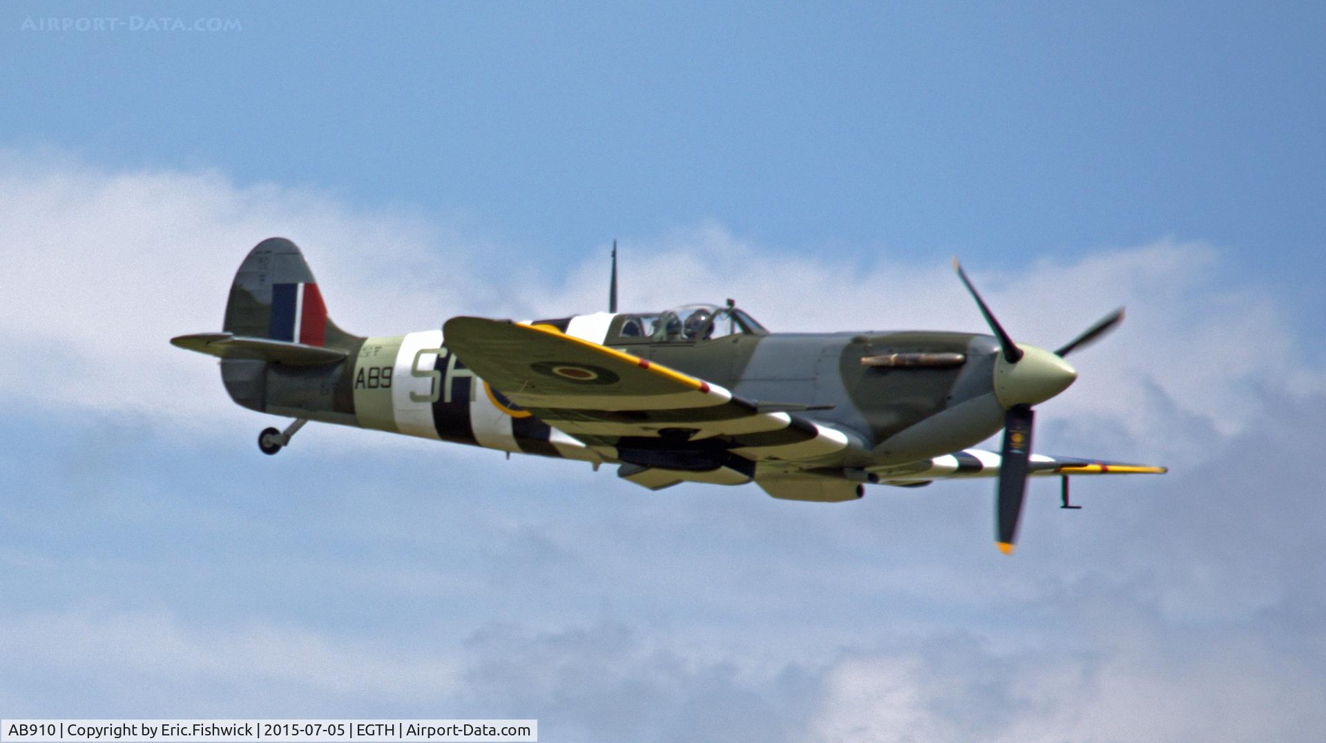 AB910, Supermarine 349 Spitfire LF.Vb C/N CBAF.1061, 42. AB910 (B.B.M.F.) in superb display mode at the Shuttleworth Military Pagent Airshow, July 2015.
