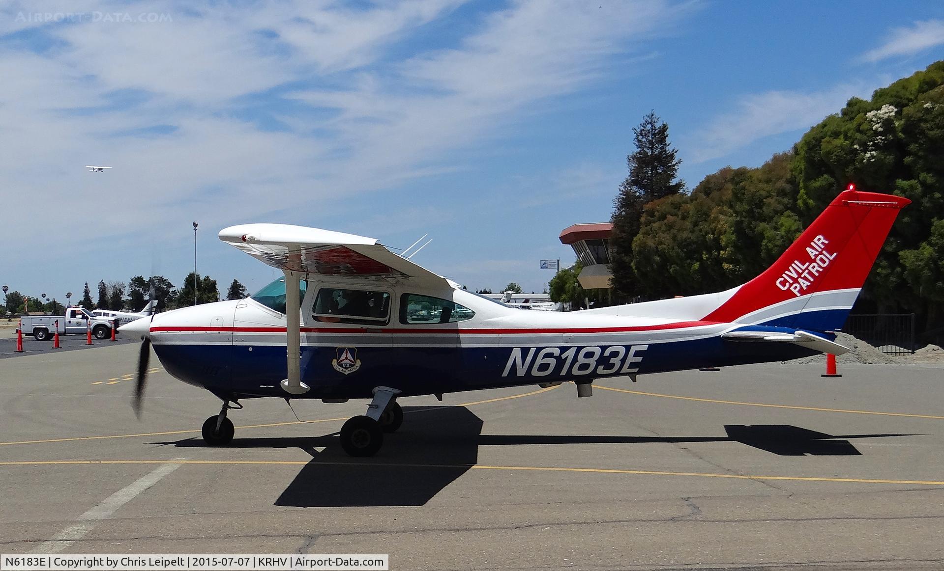 N6183E, 1983 Cessna 182R Skylane C/N 18268351, A locally based 1983 Cessna 182R owned by the California Civil Air Patrol taxing out for a VFR departure at Reid Hillview Airport, CA.