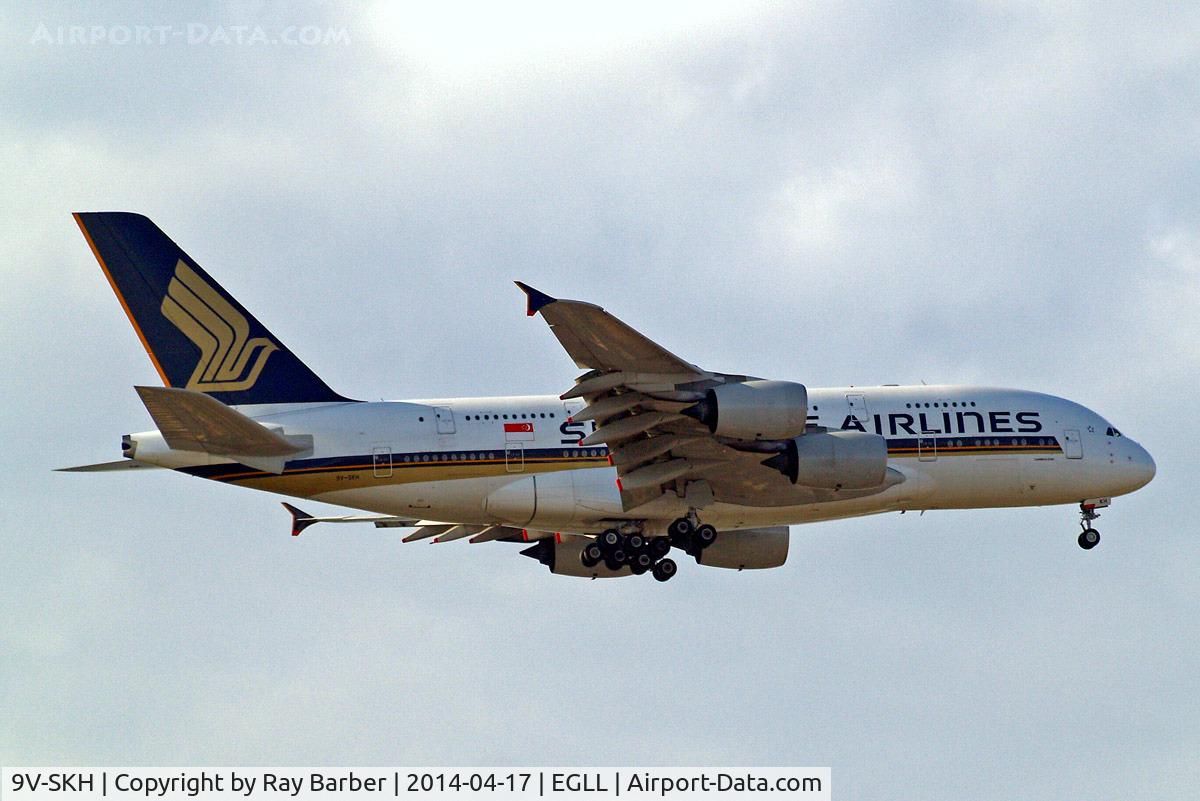 9V-SKH, 2008 Airbus A380-841 C/N 021, Airbus A380-841 [021] (Singapore Airlines) Home~G 17/04/2014. On approach 27L.