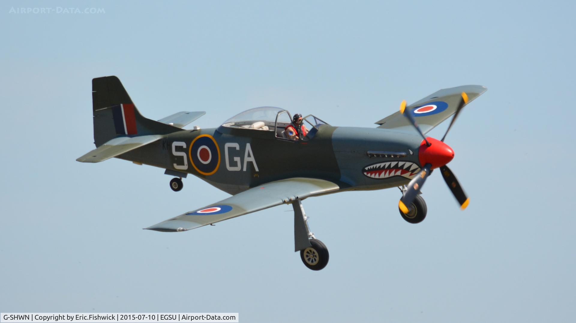 G-SHWN, 1944 North American P-51D Mustang C/N 122-40417, 43. KH774 arriving for The Flying Legends Air Show, July 2015.