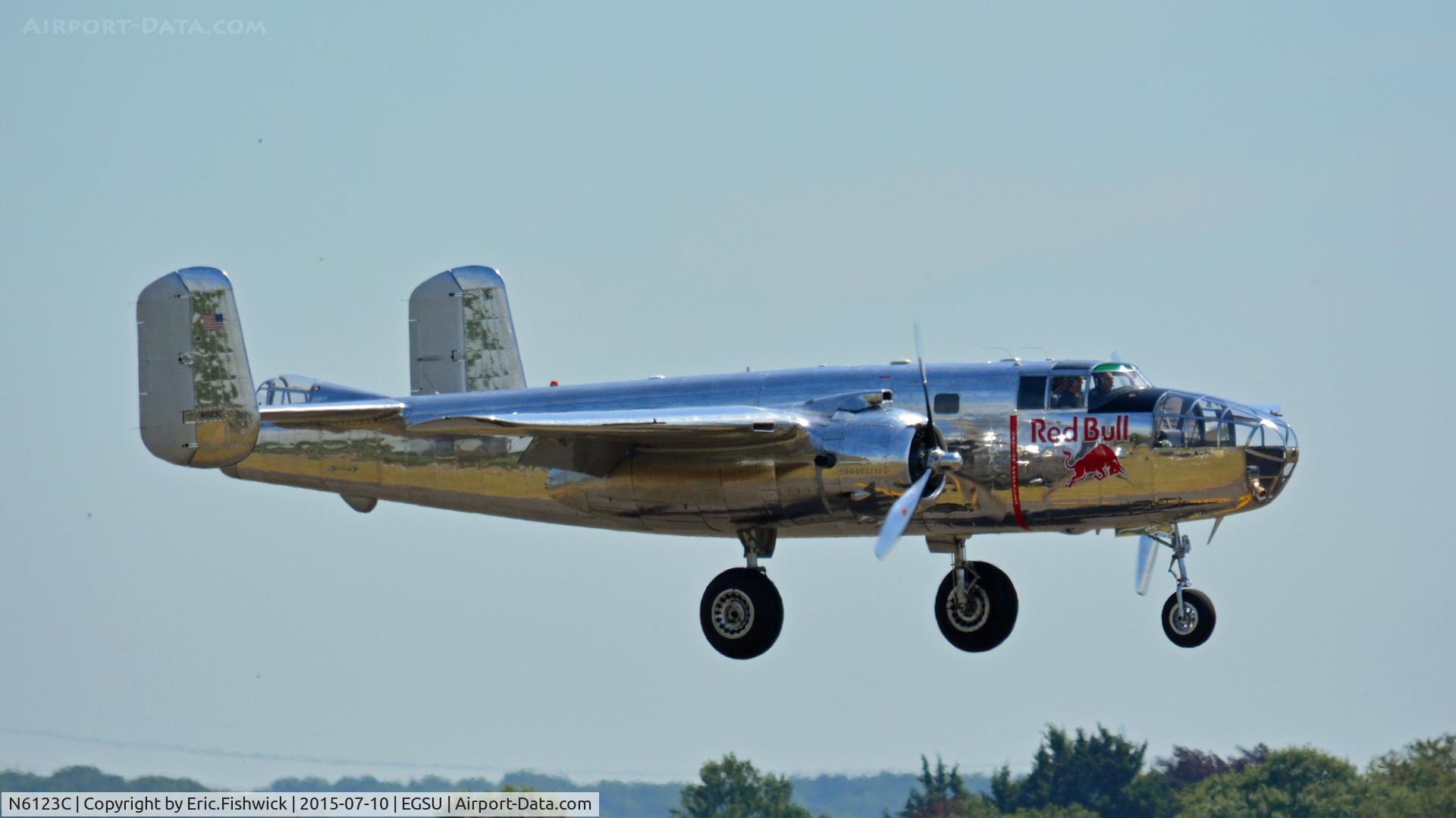 N6123C, 1945 North American B-25J-30-NC Mitchell Mitchell C/N 108-47647, 43. N6123C arriving for The Flying Legends Air Show, July 2015.