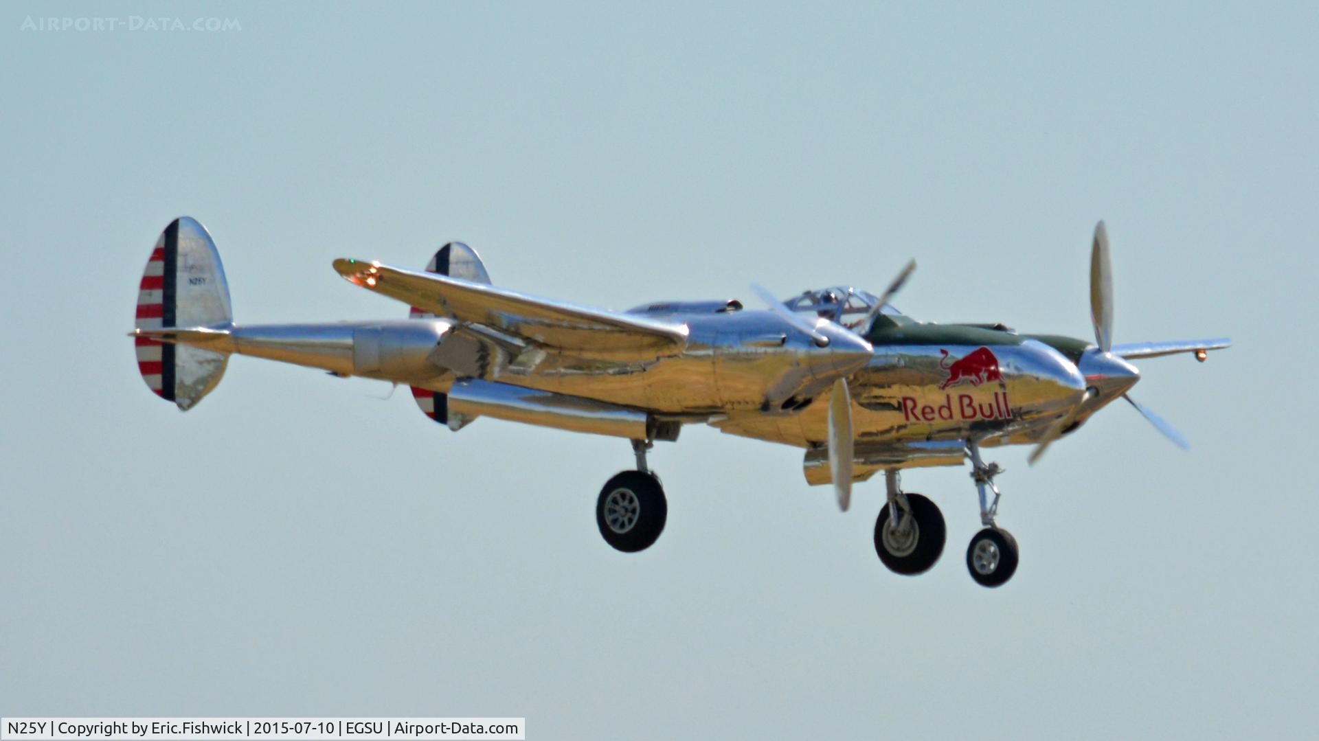 N25Y, 1944 Lockheed P-38L-5LO Lightning C/N AF44-53254, 43. N25Y arriving for The Flying Legends Air Show, July 2015.