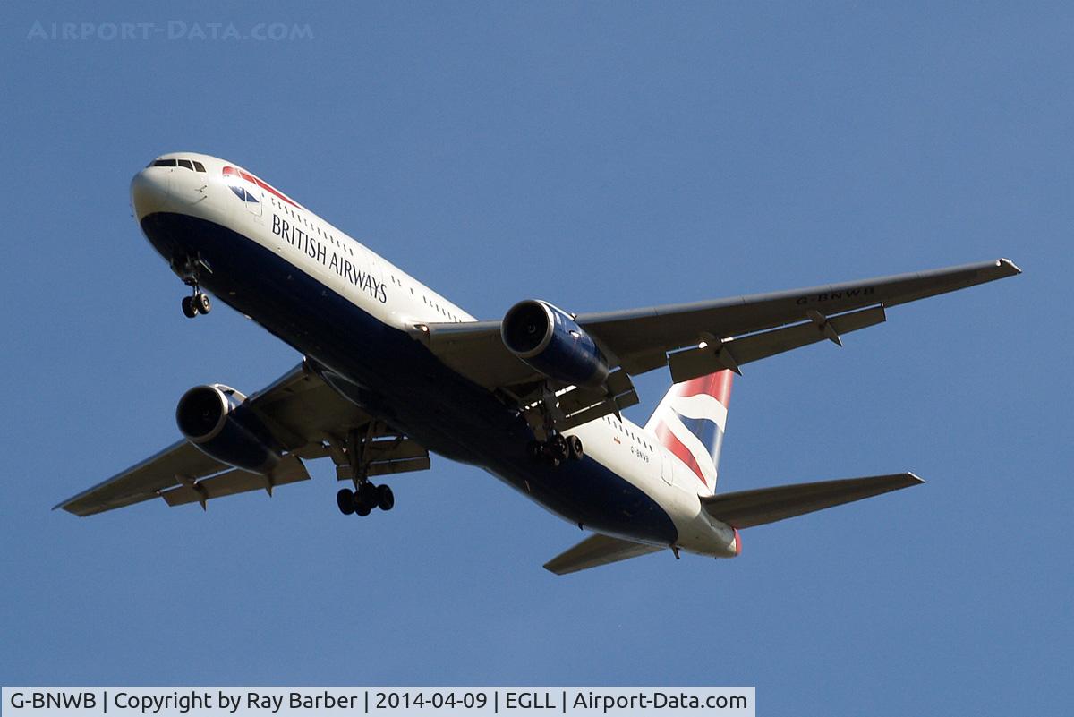 G-BNWB, 1989 Boeing 767-336 C/N 24334, Boeing 767-336ER [24334] (British Airways) Home~G 09/04/2014. On approach 27R.