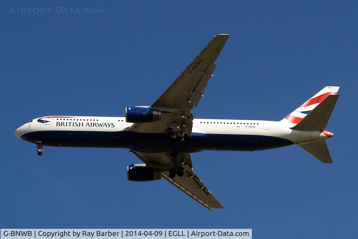 G-BNWB, 1989 Boeing 767-336 C/N 24334, Boeing 767-336ER [24334] (British Airways) Home~G 09/04/2014. On approach 27R.