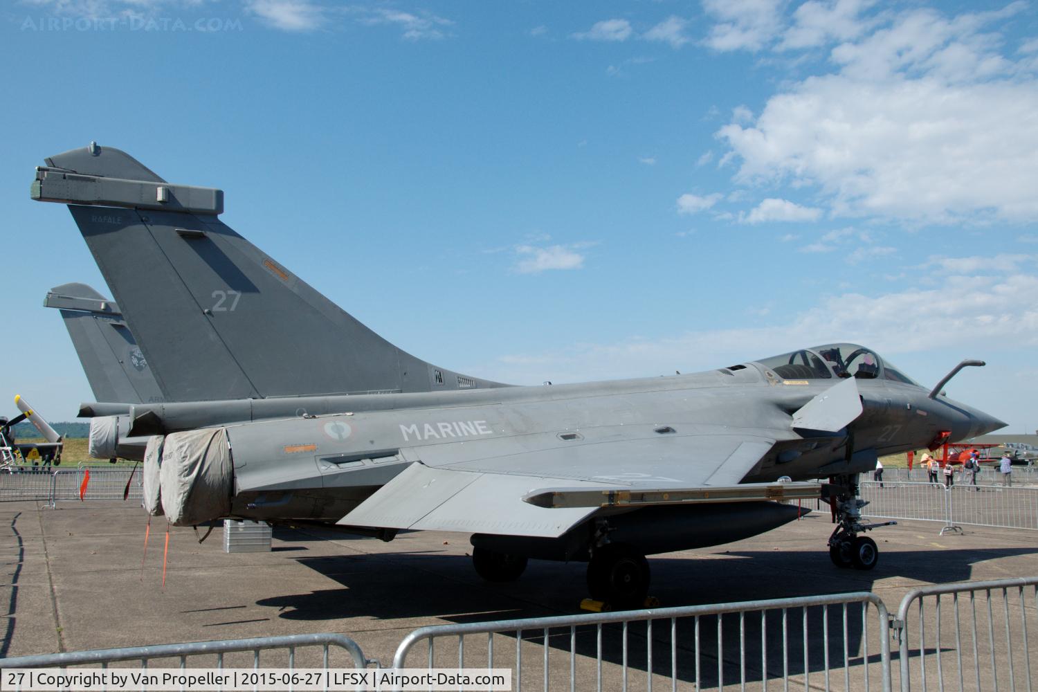27, 2011 Dassault Rafale M C/N 27, French Navy Rafale M fighter displayed at the 2015 Luxeuil Air Meet, France.