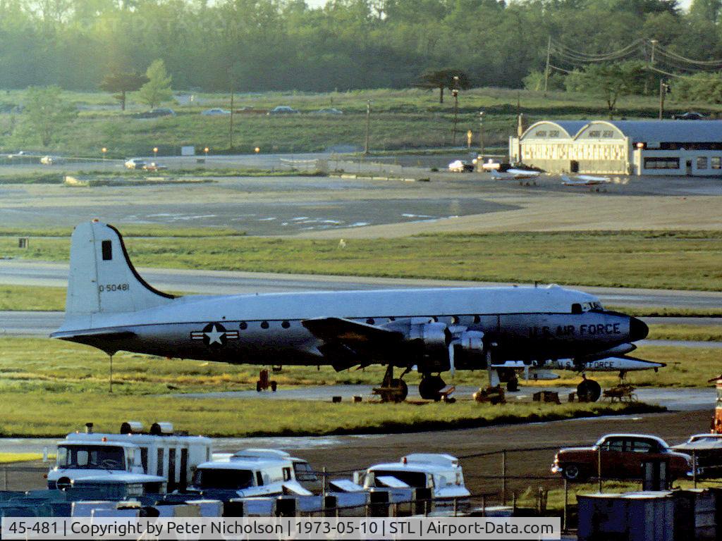45-481, 1945 Douglas C-54G Skymaster C/N 35934, C-54G Skymaster of 111th Tactical Fighter Squadron/131st Tactical Fighter Group at St. Louis in May 1973.