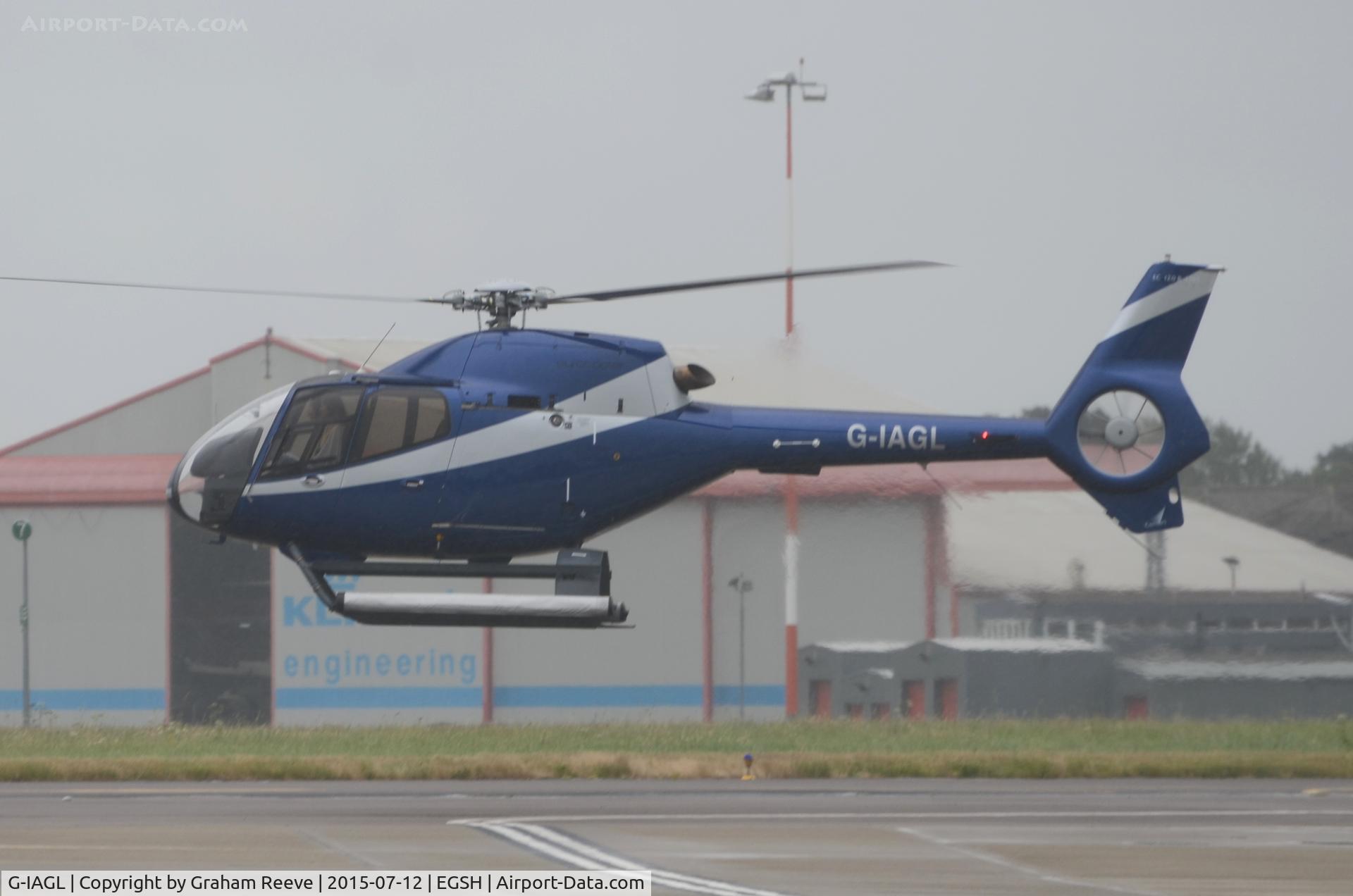 G-IAGL, 2008 Eurocopter EC-120B Colibri C/N 1565, Departing from Norwich.