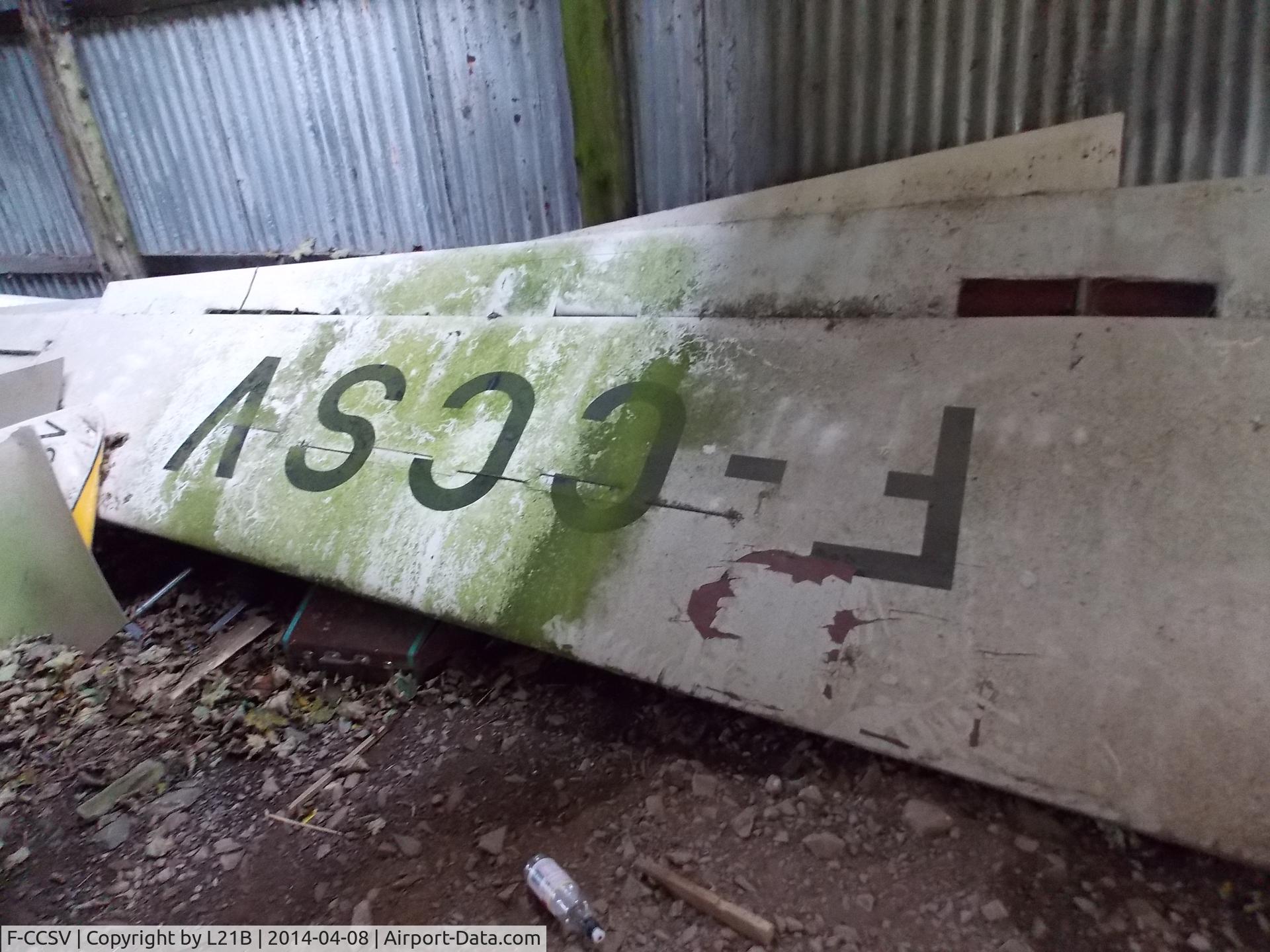 F-CCSV, Carmam M-100S Mesange C/N 33, This aircraft was found in a barn in Scotland April 2014 with broken a fuselage, it was salvaged of spares to help restore SN 03 F-CCPB now G-DEPG to return to flight, the remainder of the aircraft was destroyed.