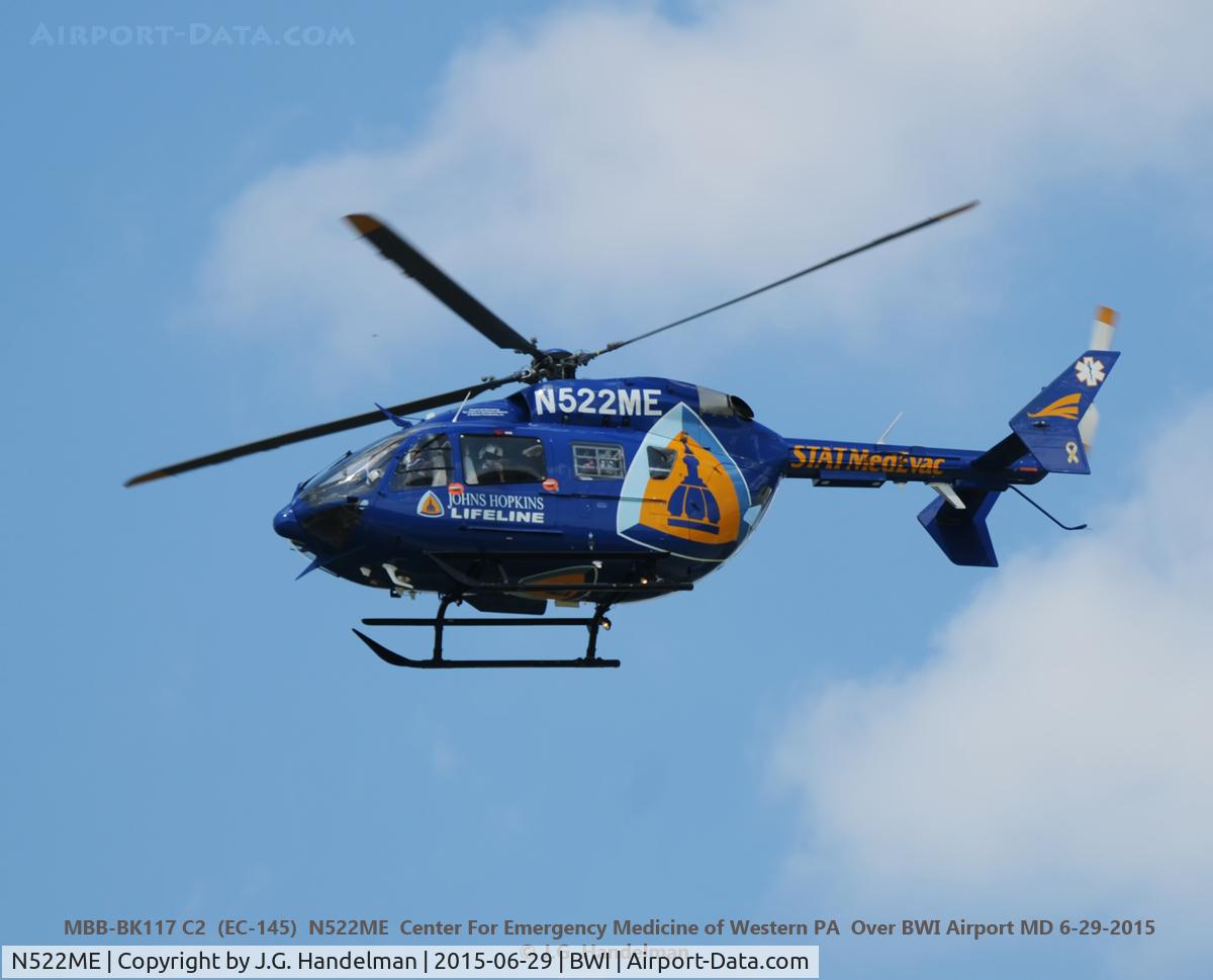 N522ME, 2000 Eurocopter EC-135T-1 C/N 0144, Heading for Johns Hopkins Hospital over BWI.