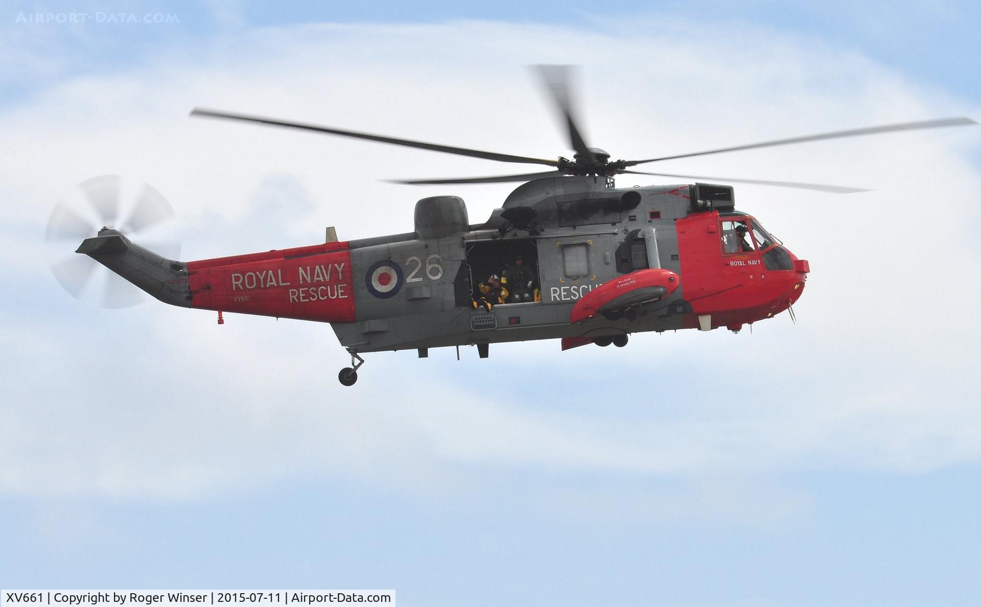 XV661, 1970 Westland Sea King HU.5 C/N WA649, Off airport. Royal Navy Sea King HU.5 helicopter of 771 NAS coded (8)26 displaying on the first day of the Wales National Airshow held over Swansea Bay.
