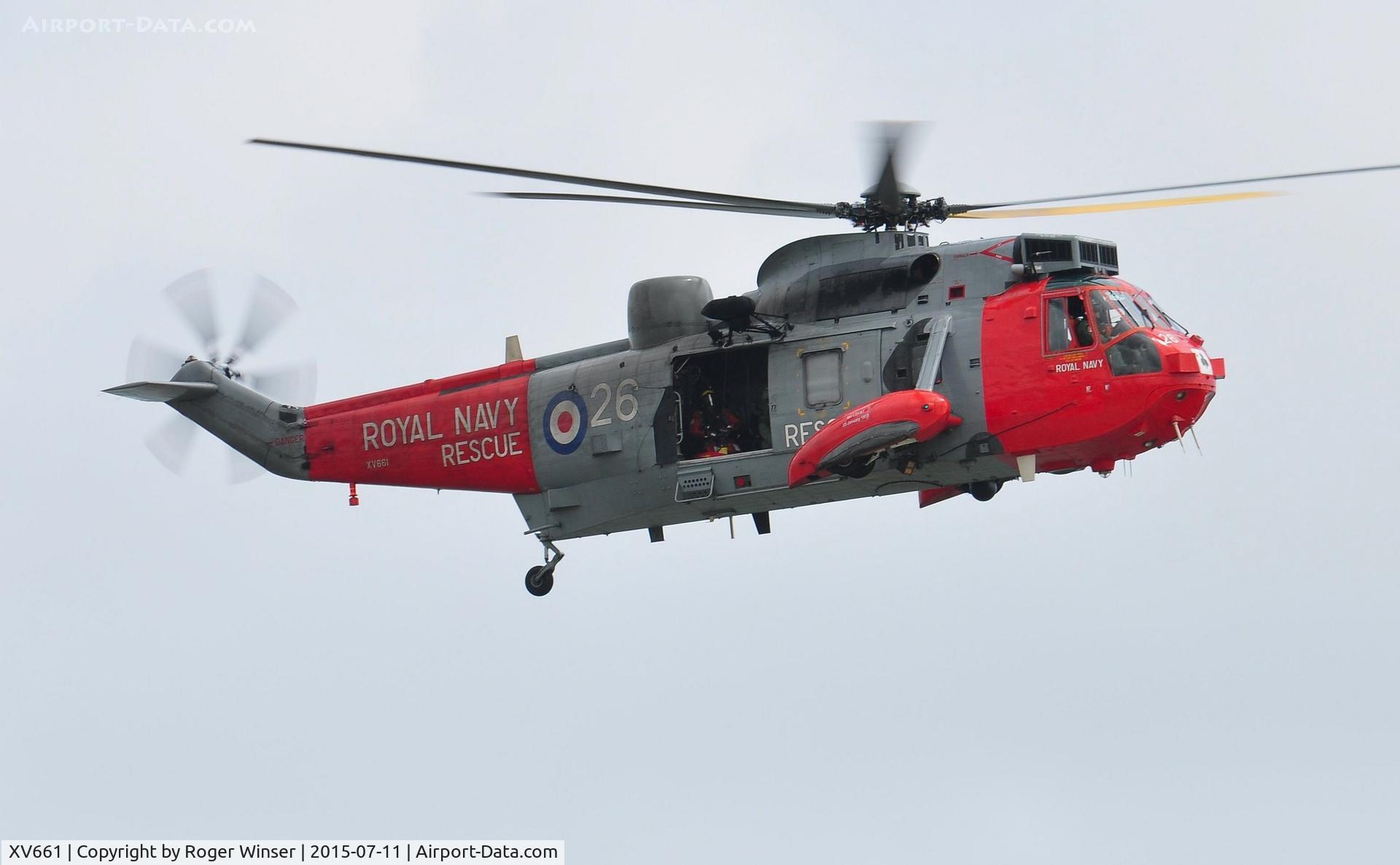 XV661, 1970 Westland Sea King HU.5 C/N WA649, Off airport. Royal Navy Sea King HU.5 helicopter coded (8)26 of 771 NAS after a rescue demonstration in Swansea Bay on the first day of the Wales National Airshow.