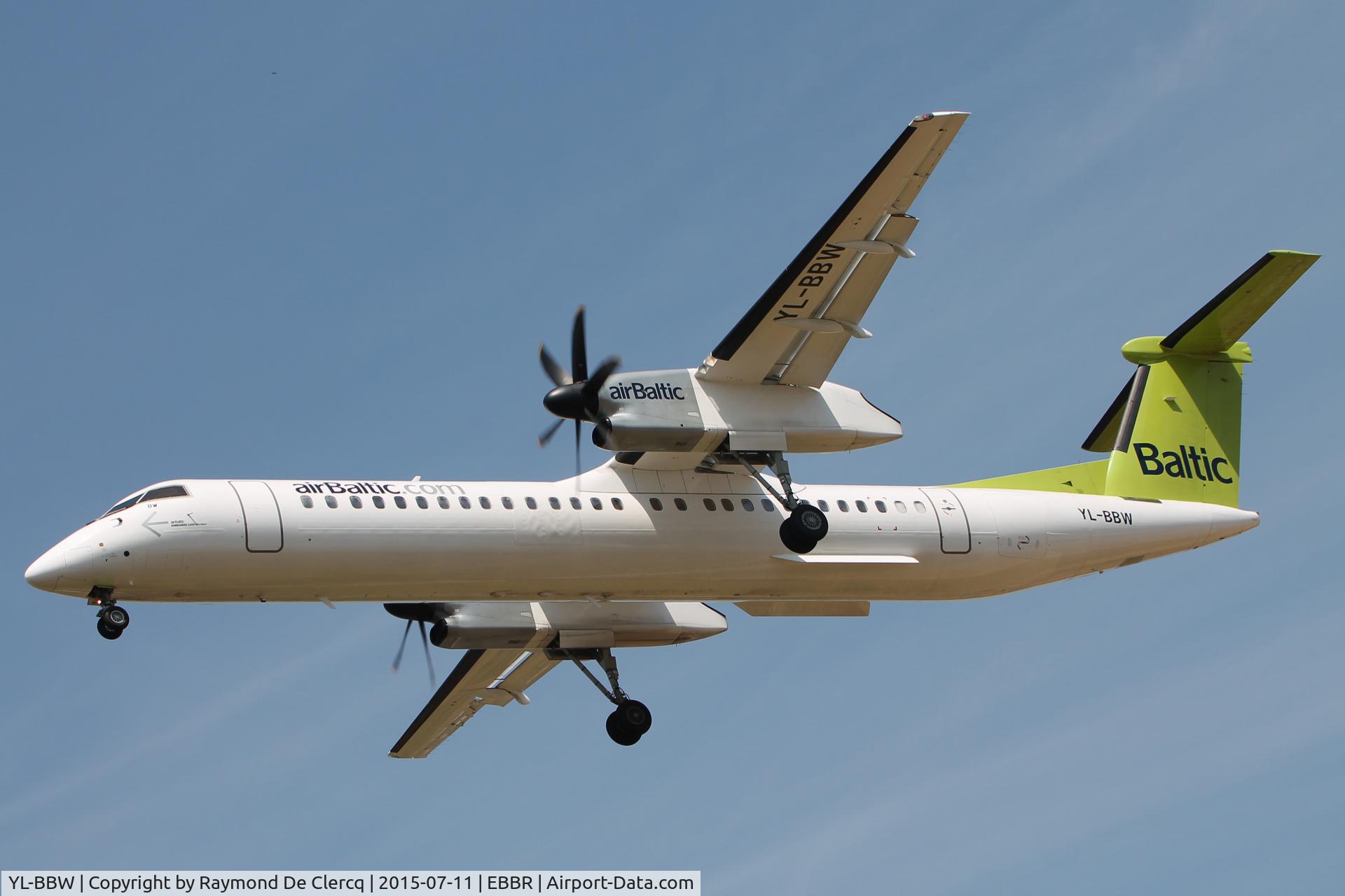 YL-BBW, 2013 De Havilland Canada DHC-8-402Q Dash 8 C/N 4448, Landing at Brussels.