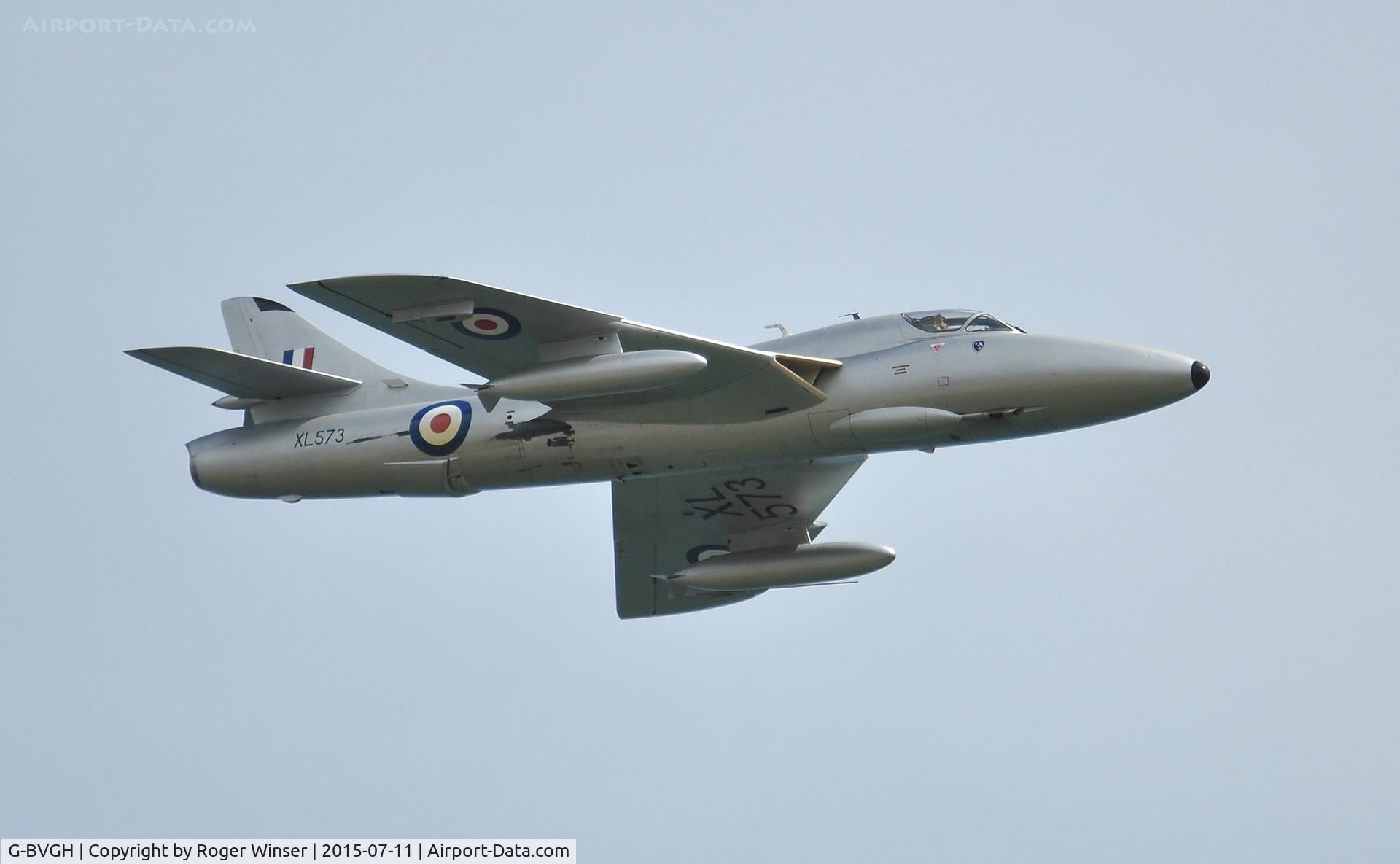 G-BVGH, 1958 Hawker Hunter T.7 C/N HABL-003360, Off airport. Ex-RAF Hunter XL573 was displayed by 'Viper 1' on the first day of the Wales National Airshow held over Swansea Bay .