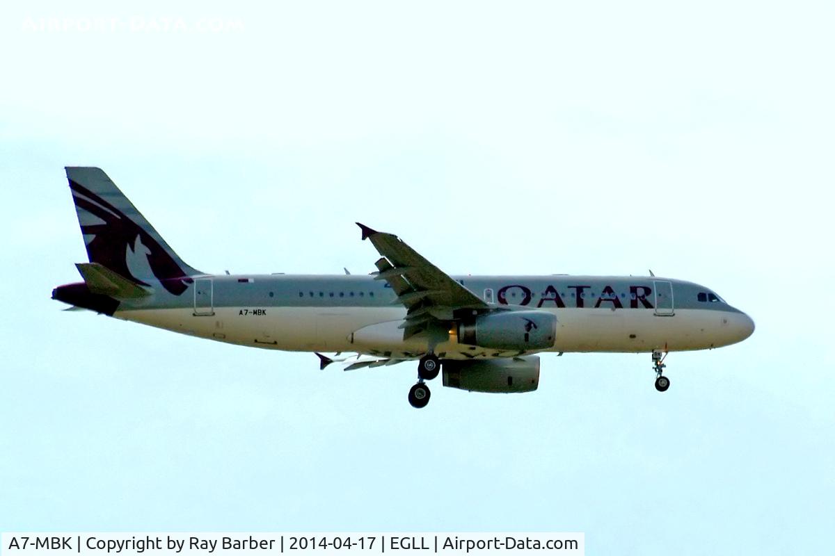 A7-MBK, 2009 Airbus ACJ320 (A320-232/CJ) C/N 4170, A320-232CJ [4170] (Qatar Airways Amiri Flight) Home~G 17/04/2014. On approach 27L.